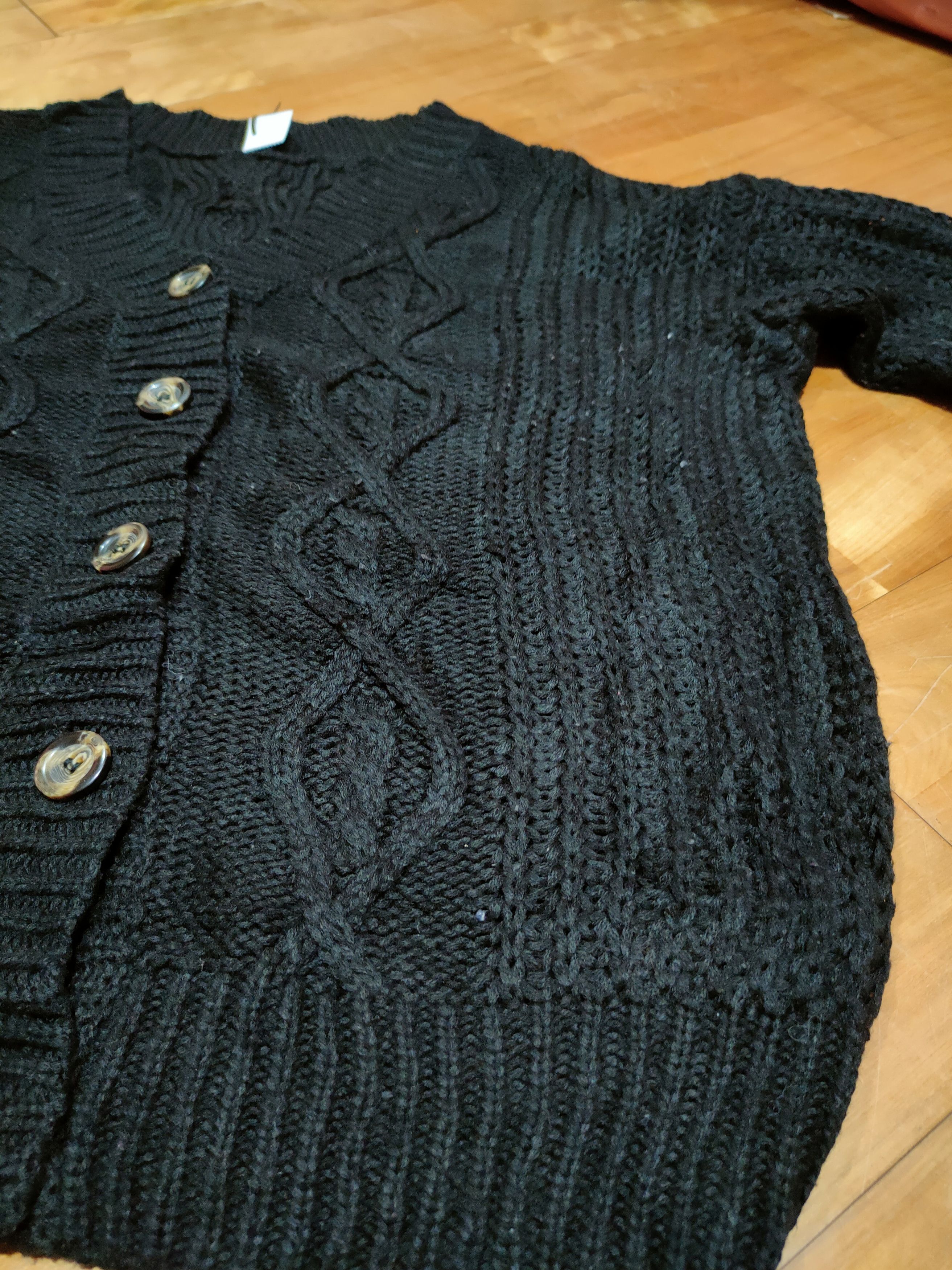 DL Japanese Brand Black Cardigan aran isle knitwear #6807