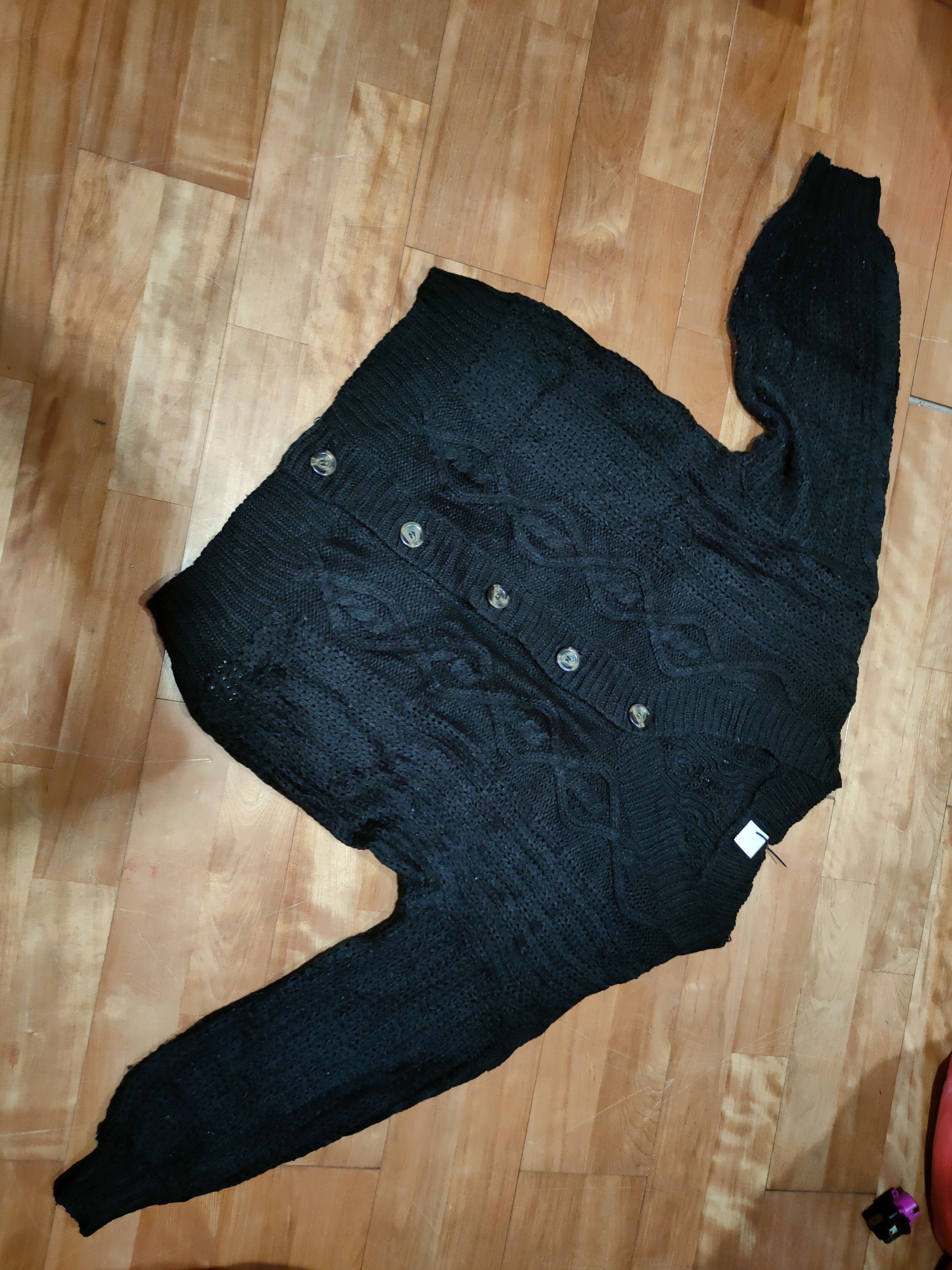 DL Japanese Brand Black Cardigan aran isle knitwear #6807