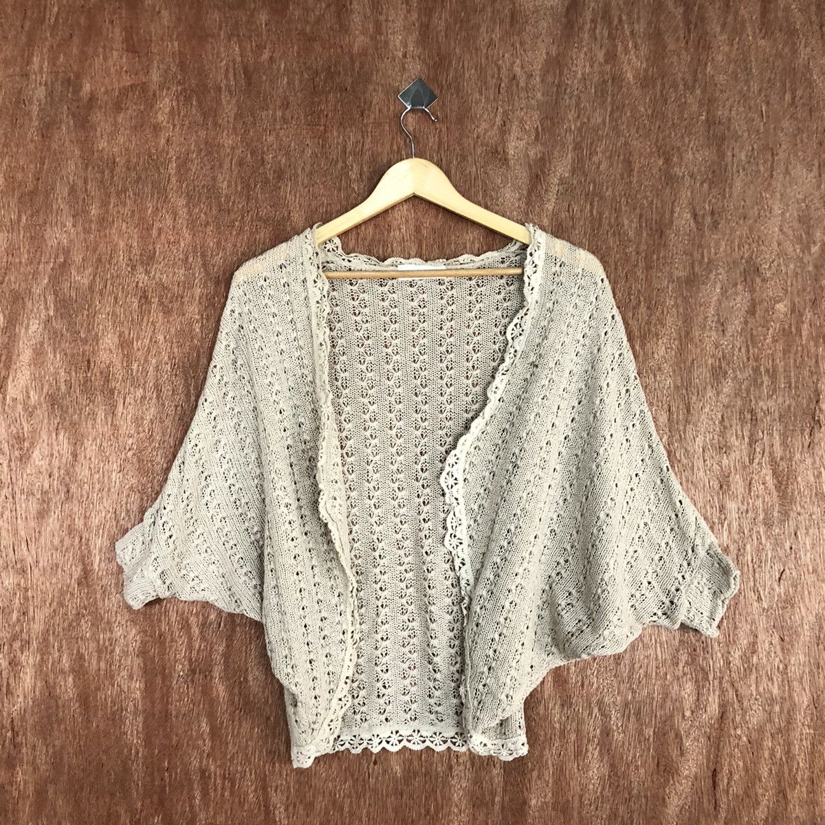 image of Homespun Knitwear Abc Une Face Cream Fishnet Knitwear Cardigan Crochet C729, Men's (Size Medium)