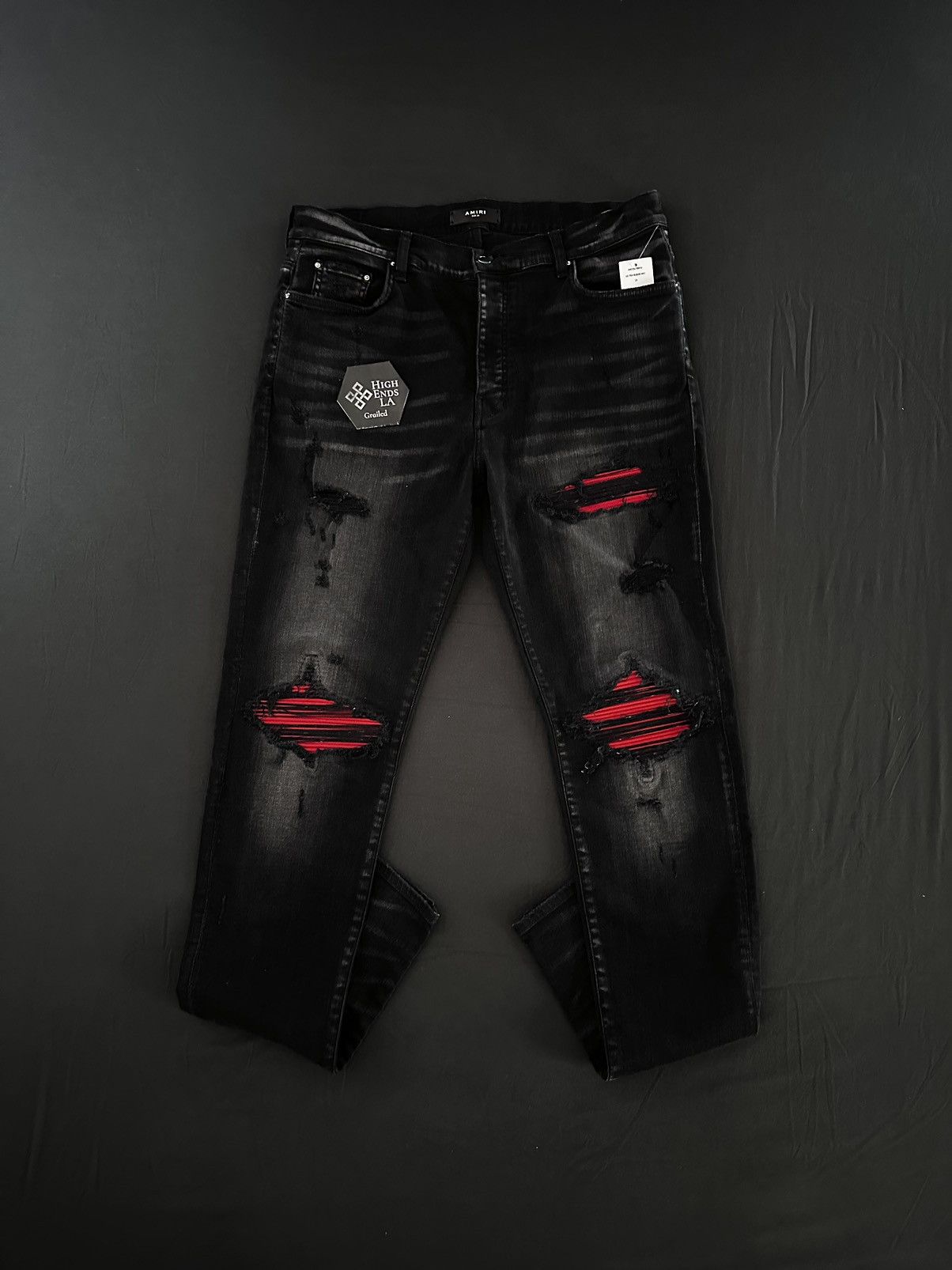 Amiri Amiri Red Suede MX1 Denim Jeans | Grailed