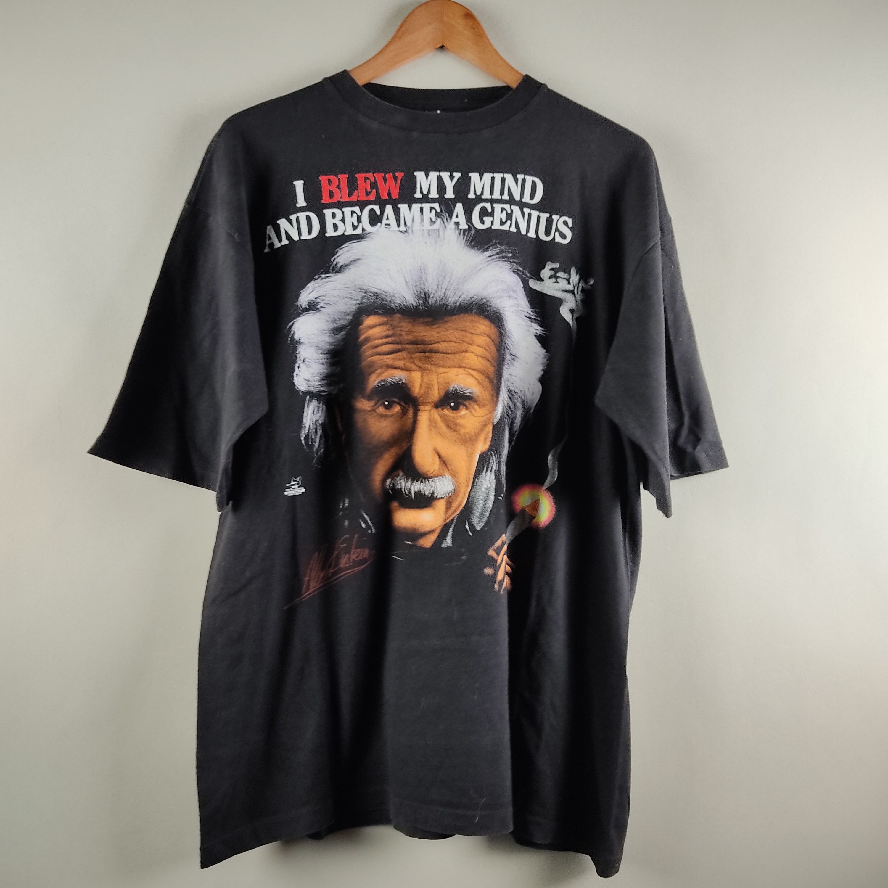 image of Vintage 90's Einstein Stoner Marijuana Blew My Mind in Black, Men's (Size XL)