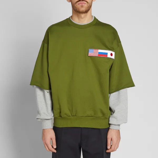 Gosha Rubchinskiy Gosha Rubchinskiy Double Sleeve Flag Patch Green Sweatshirt Grailed