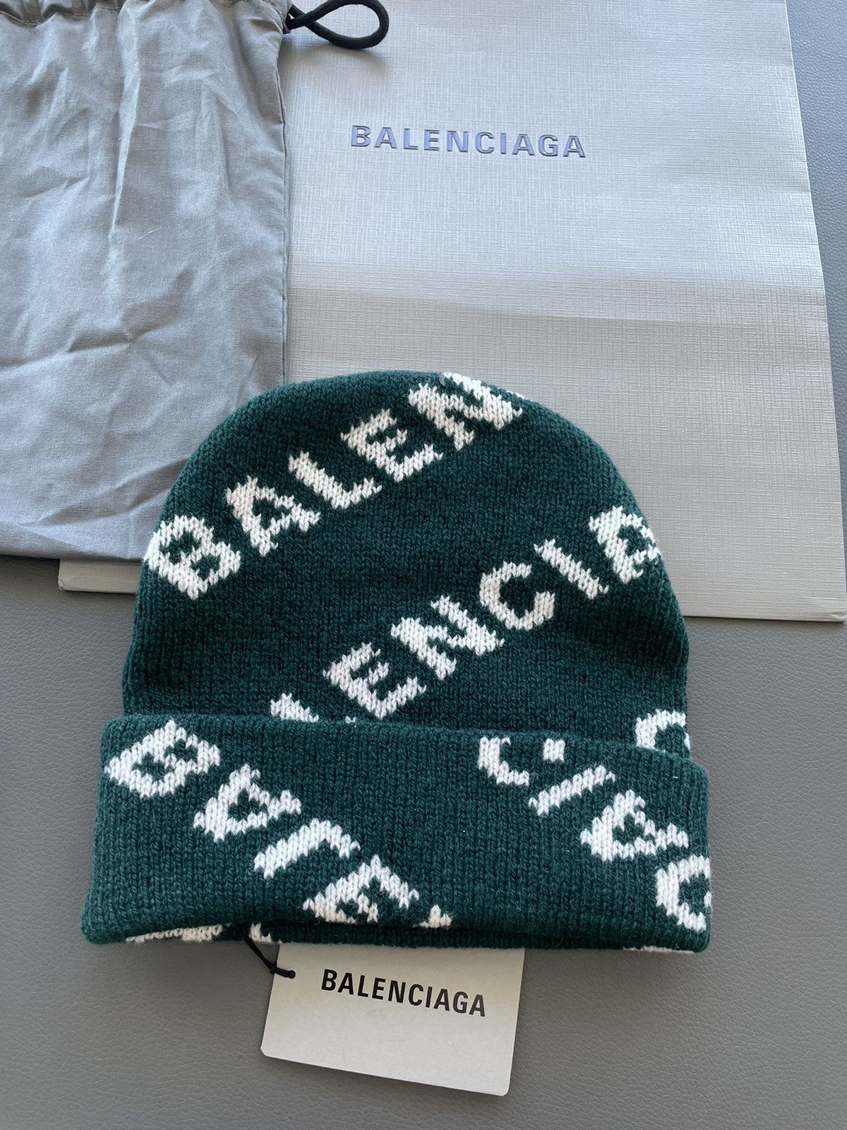 image of Runway Limited Edition Balenciaga Logo Wool Hat in Green, Women's