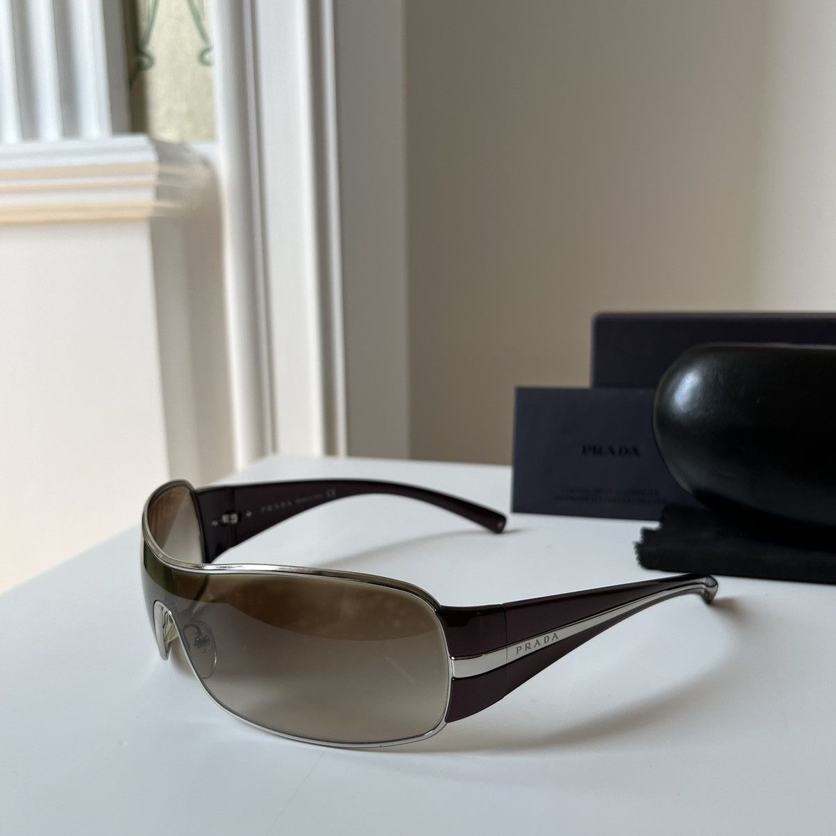 image of Prada Mask Shield Sunglasses / Spr 61L in Dark Cherry, Men's