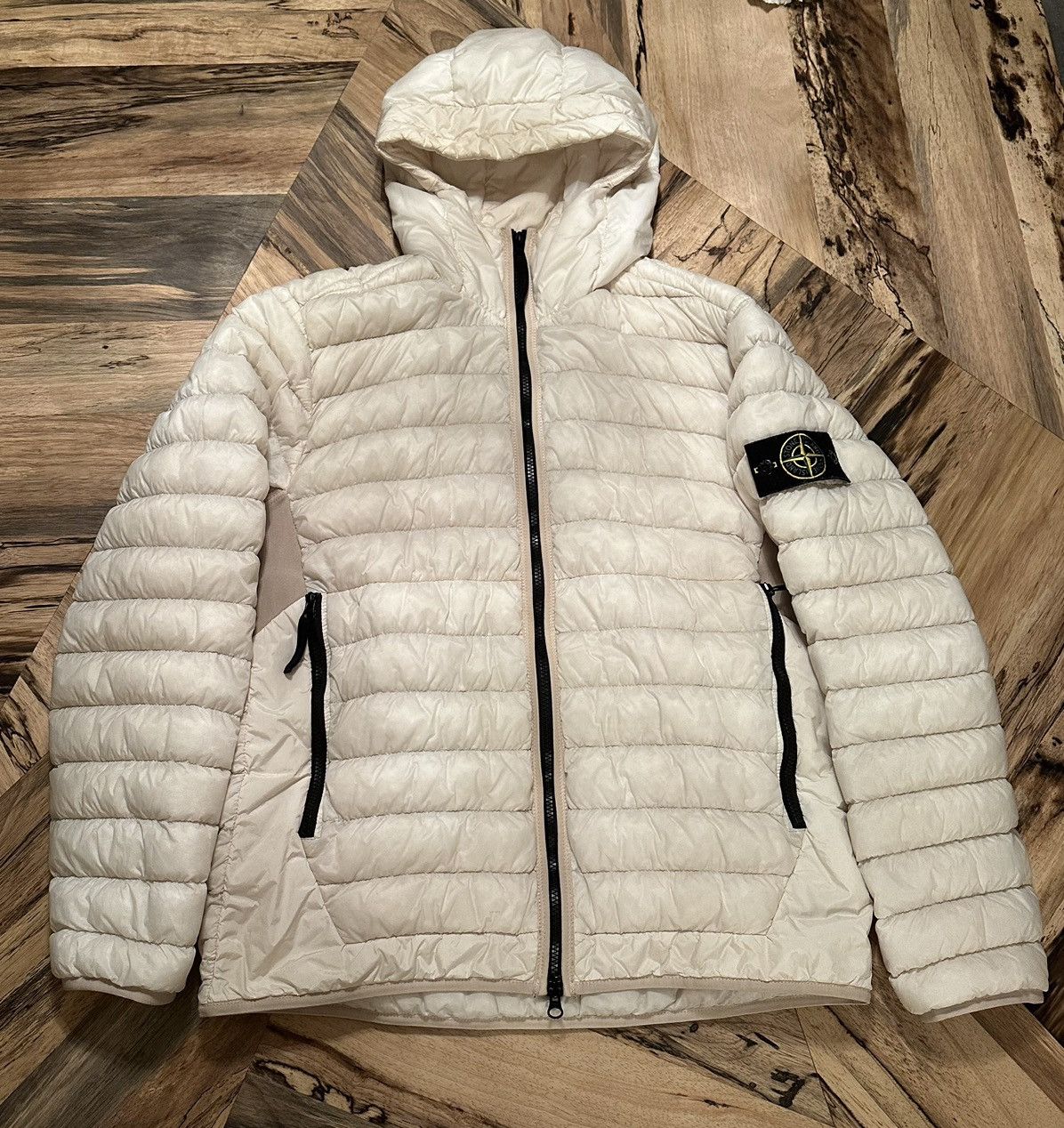Stone Island Garment Dyed Micro Yarn Hooded Down Jacket Oatmeal XL 