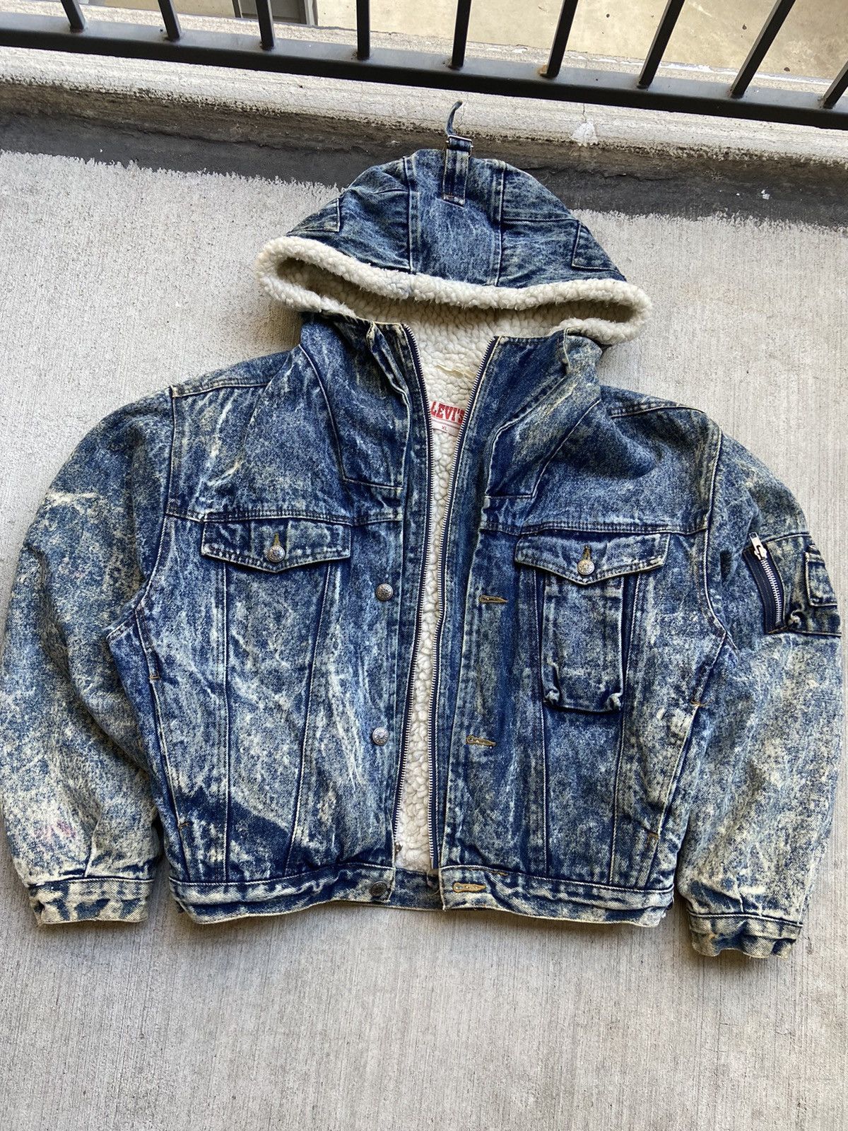 Levi's × Levi's Vintage Clothing × Vintage Vintage 80’s Levi’s Sherpa Hooded Denim Jean Jacket Blue Size US S / EU 44-46 / 1 - 1 Thumbnail