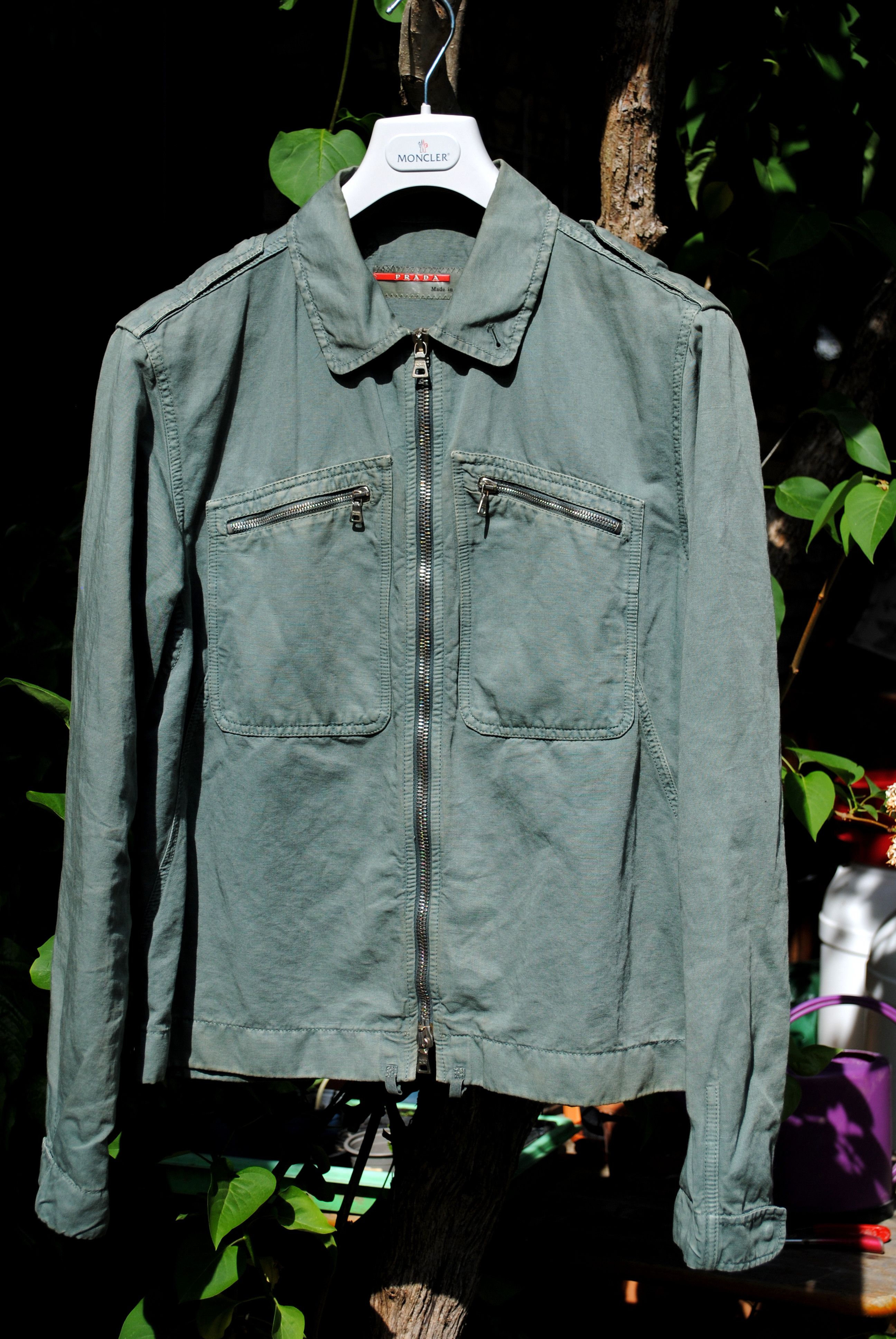 image of Prada Vintage Linea Rossa Linen & Cotton Utility Jacket in Green, Men's (Size Large)