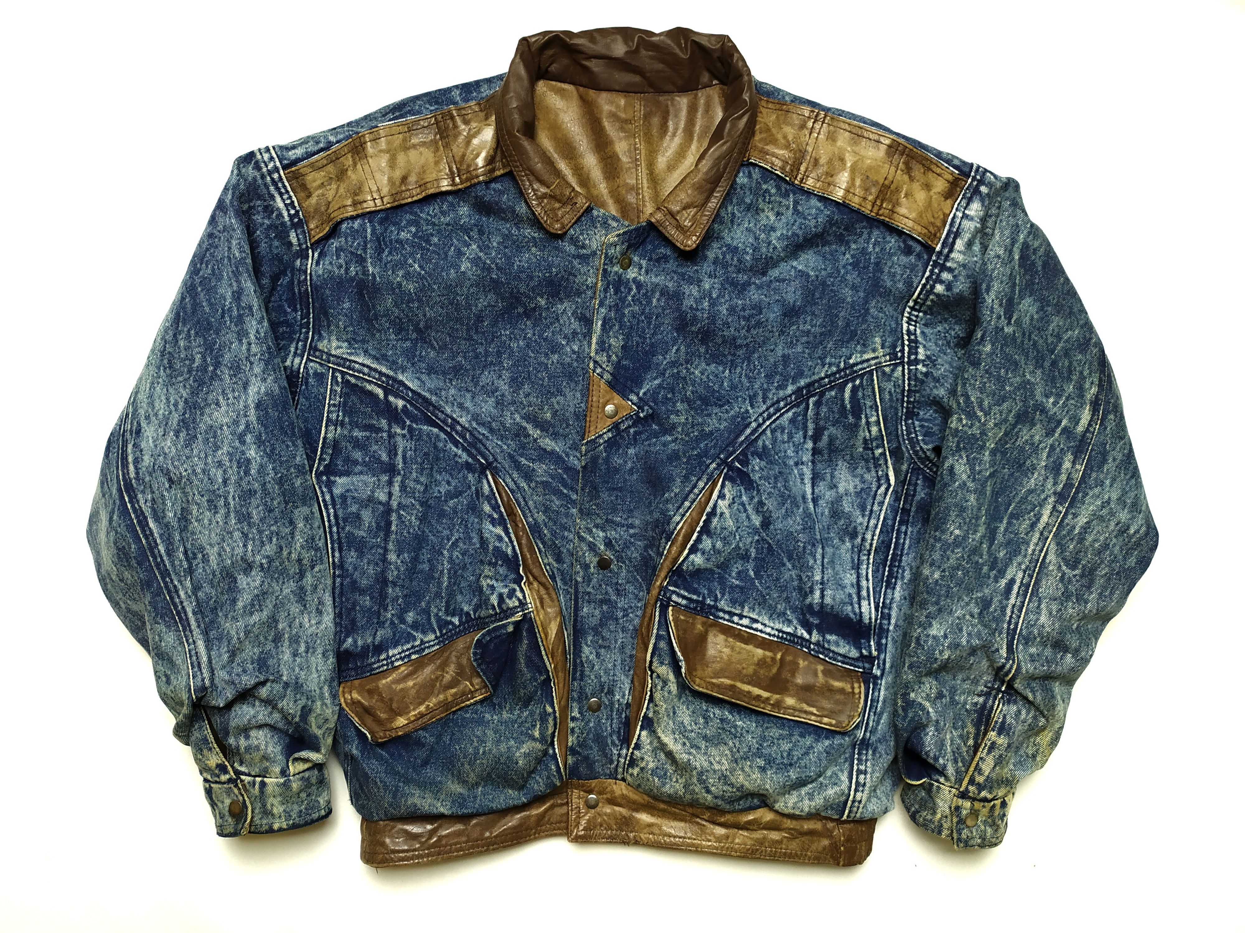 Vintage Vintage Leather Washed Denim 2 side oversized Aviator Jacket Size US M / EU 48-50 / 2 - 3 Thumbnail