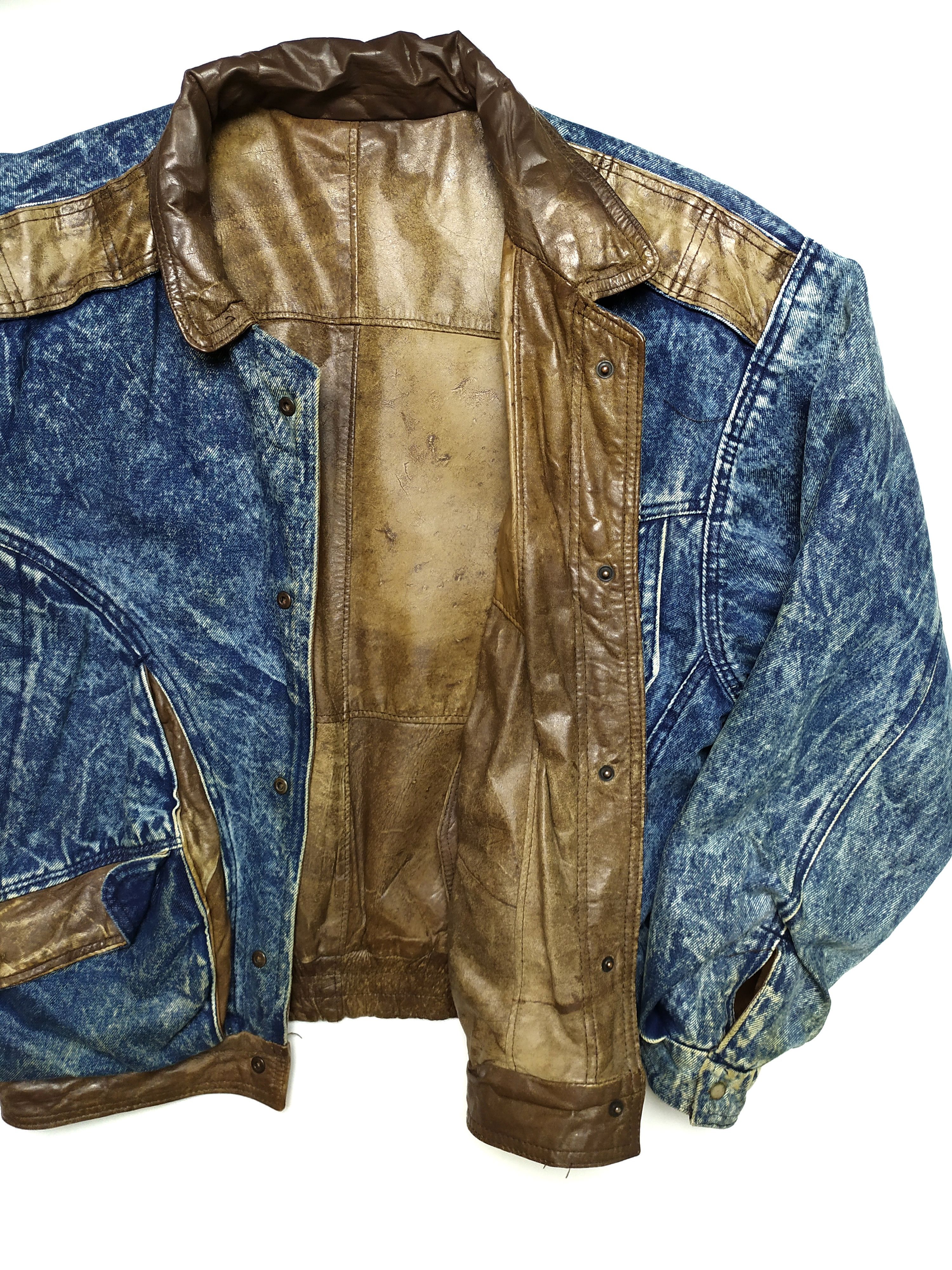 Vintage Vintage Leather Washed Denim 2 side oversized Aviator Jacket Size US M / EU 48-50 / 2 - 1 Thumbnail