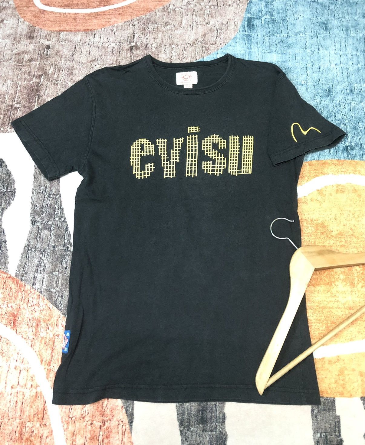 image of Vintage Evisu Crafted With Pride In Evisu Big Spell Out Tee in Black, Men's (Size Small)