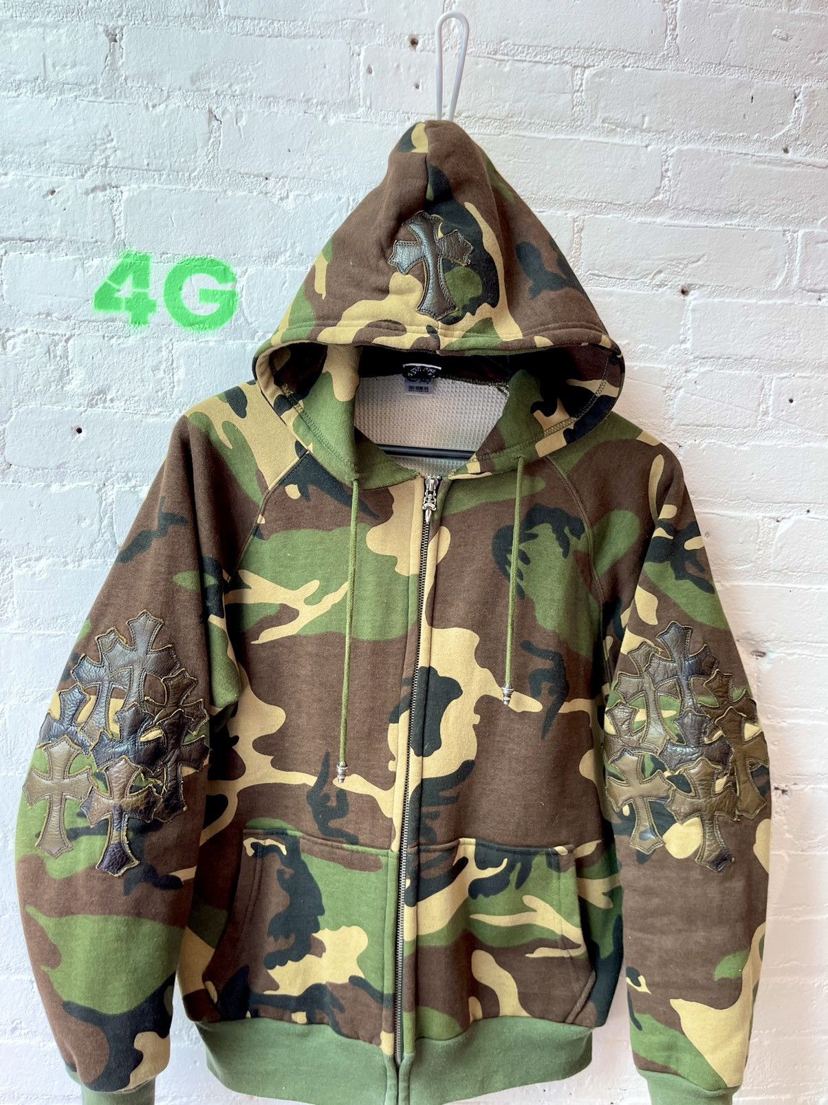 Pre-owned Chrome Hearts Camo Leather Patch Hoodie Jacket | ModeSens