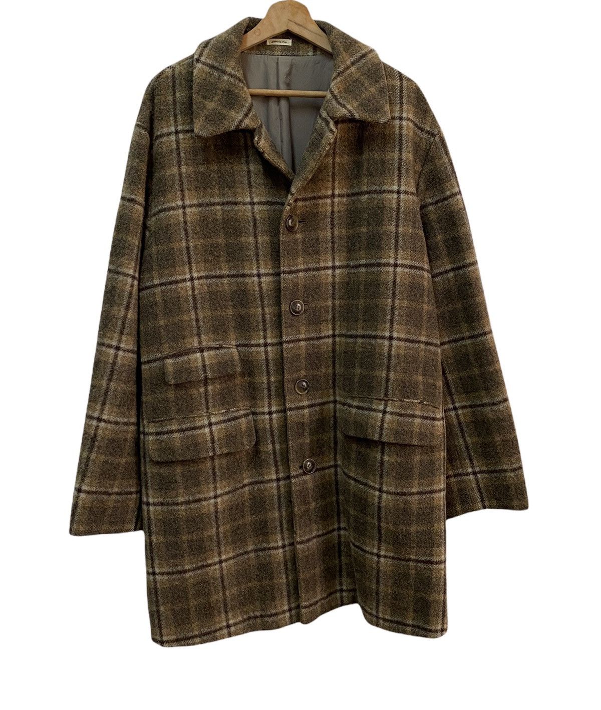 image of Avant Garde x Italian Designers Carpini Italy Men’S Melrose Luxury Tartan Brown Heavy Coat (Size Me