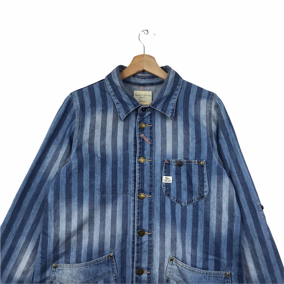 Vintage CEPO Japanese Brand Blue Stripes Long Denim Jacket Size US M / EU 48-50 / 2 - 3 Thumbnail