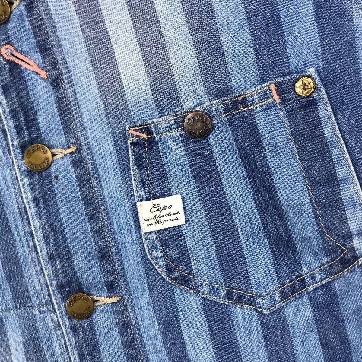 Vintage CEPO Japanese Brand Blue Stripes Long Denim Jacket Size US M / EU 48-50 / 2 - 5 Thumbnail