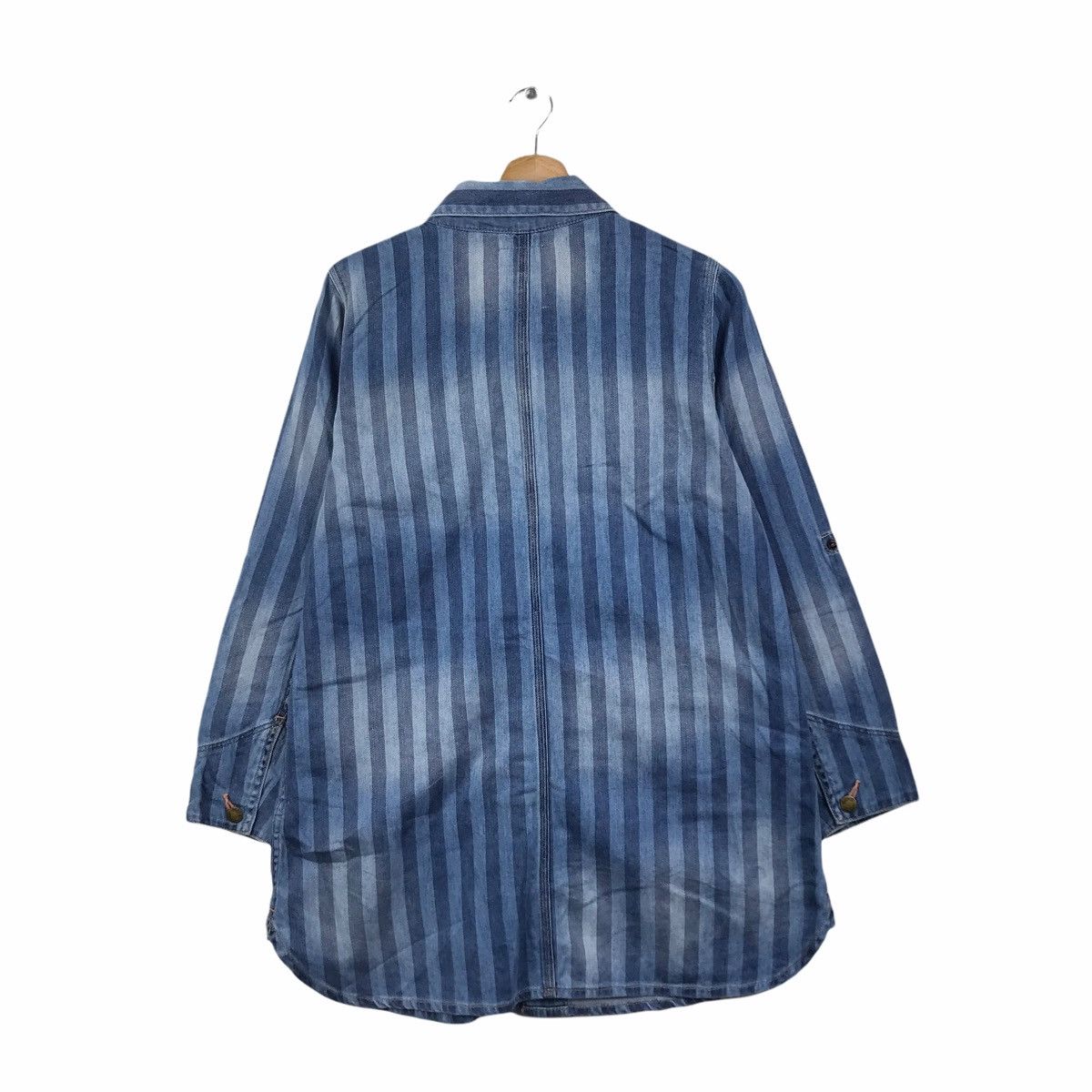 Vintage CEPO Japanese Brand Blue Stripes Long Denim Jacket Size US M / EU 48-50 / 2 - 2 Thumbnail