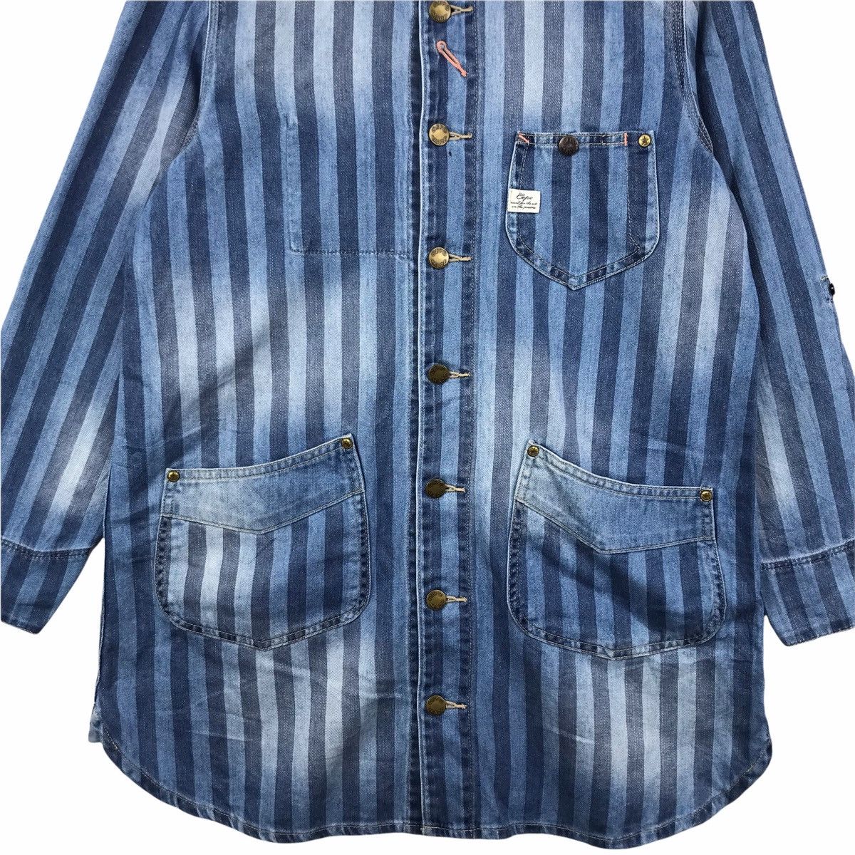Vintage CEPO Japanese Brand Blue Stripes Long Denim Jacket Size US M / EU 48-50 / 2 - 6 Thumbnail