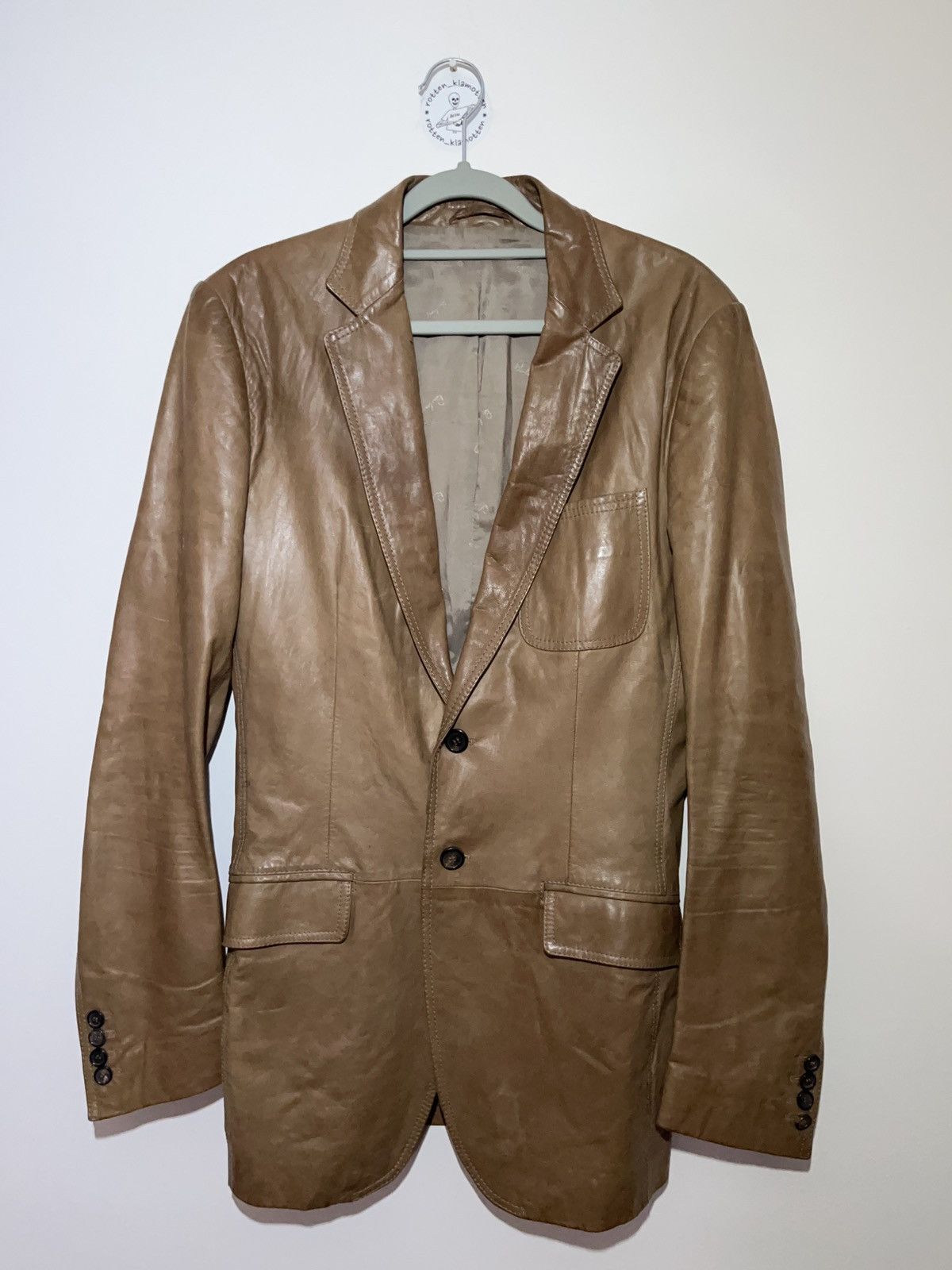 image of Avant Garde x Burberry Worn Burberry Prorsum Leather Suit Blazer Jacket Grail in Beige (Size XL)