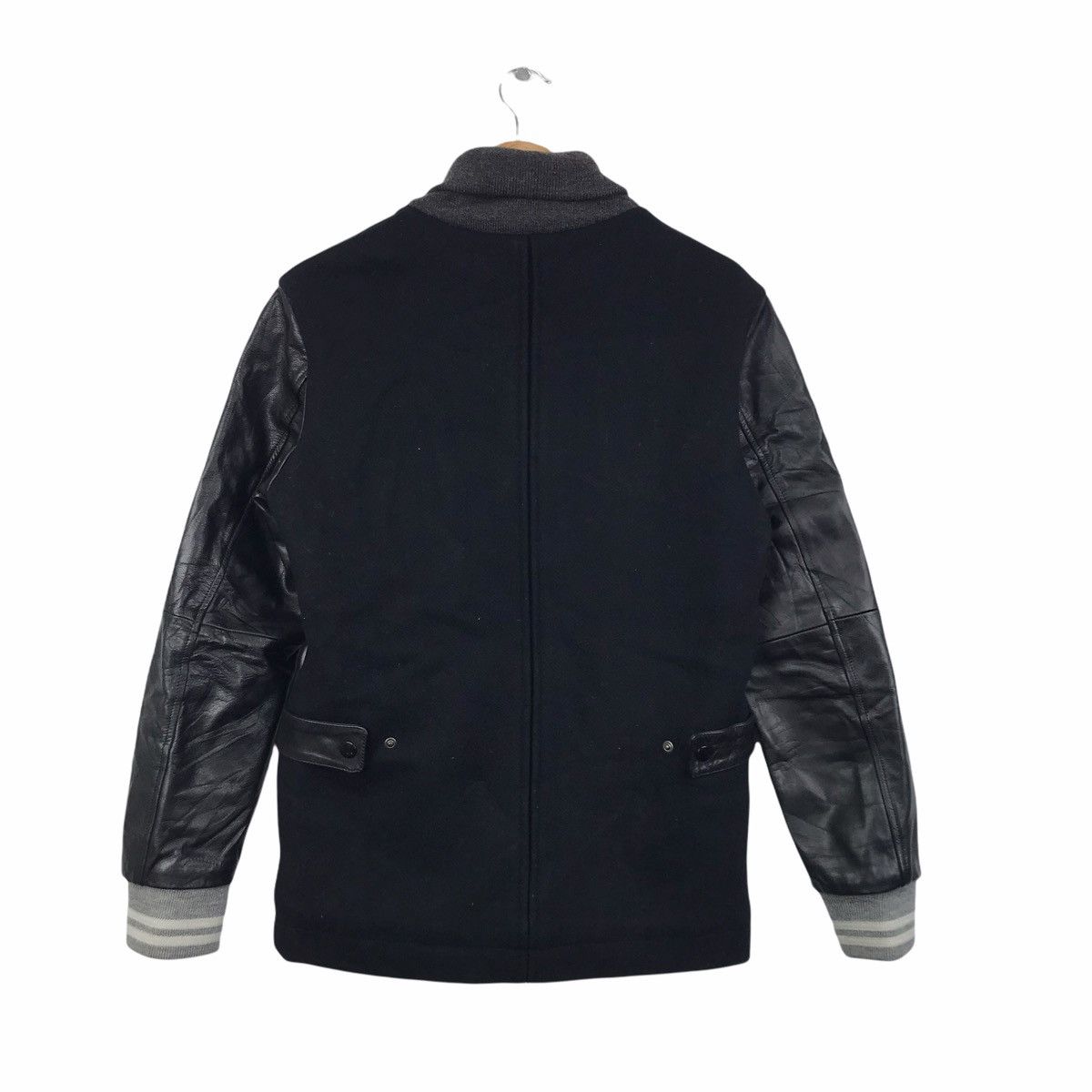 Japanese Brand FACTOTUM Japanese Brand Black Leather Varsity Wool Size US S / EU 44-46 / 1 - 2 Thumbnail