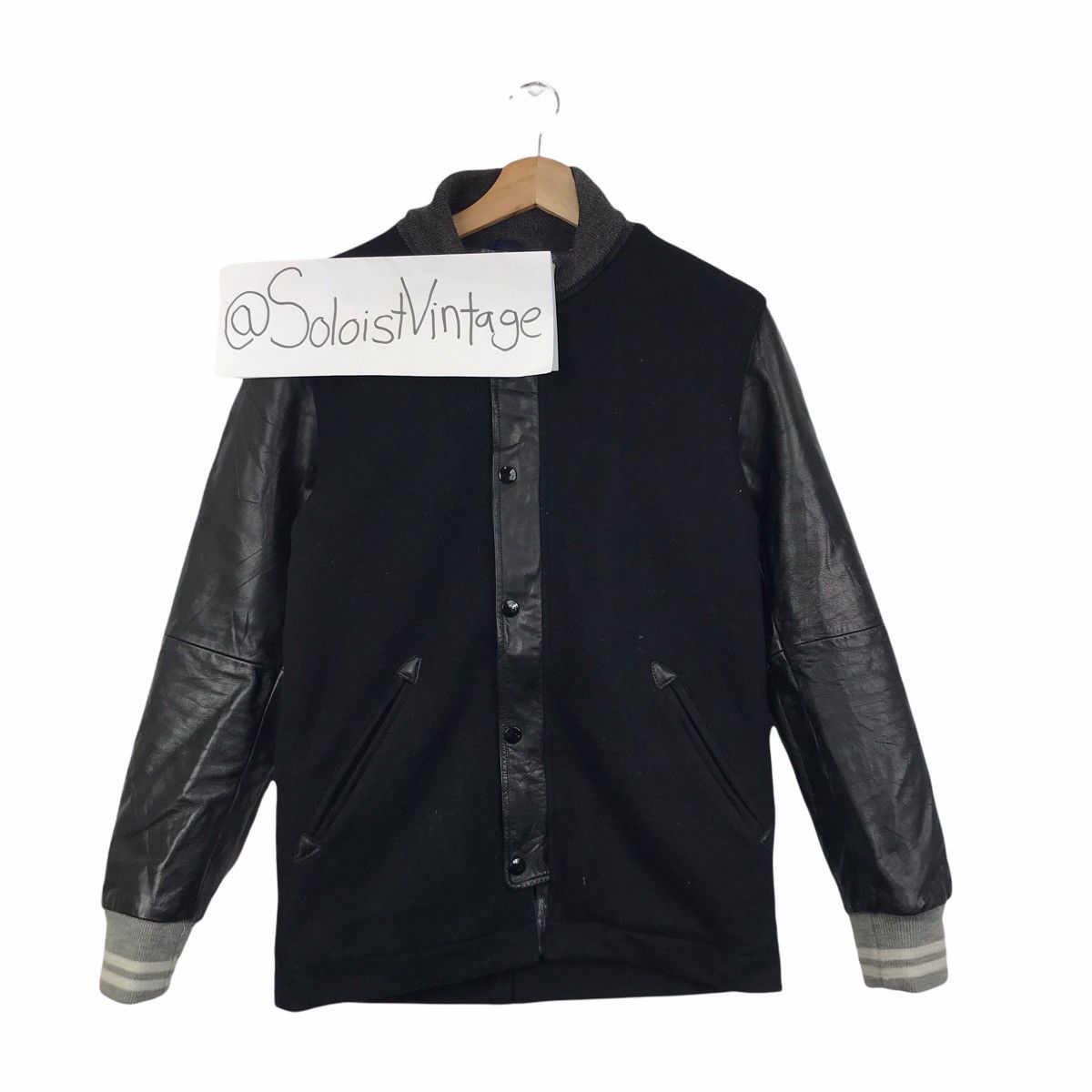 Japanese Brand FACTOTUM Japanese Brand Black Leather Varsity Wool Size US S / EU 44-46 / 1 - 1 Thumbnail