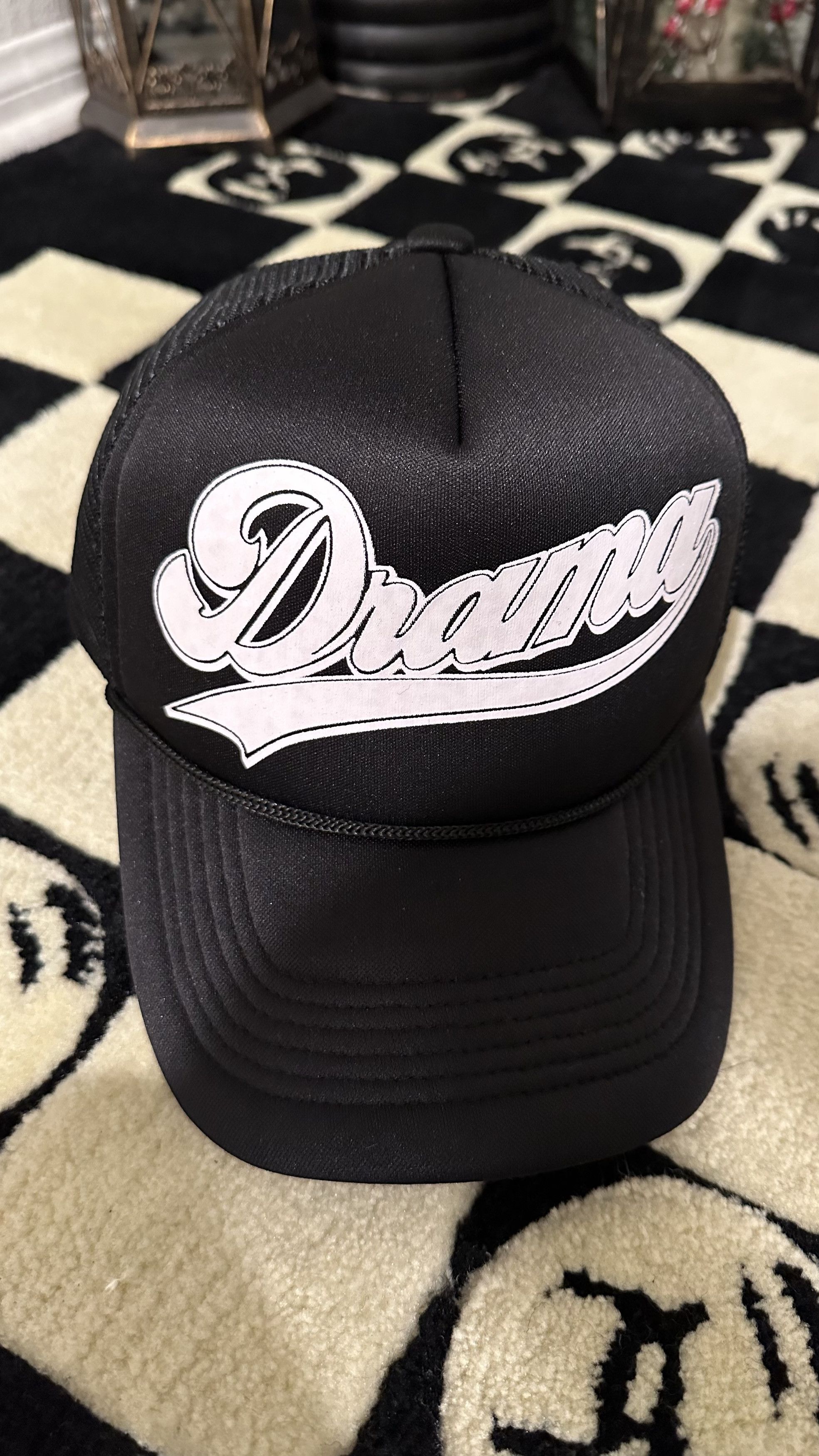 image of Grail x Trucker Hat Drama Call Black Trucker Hat Cap, Men's