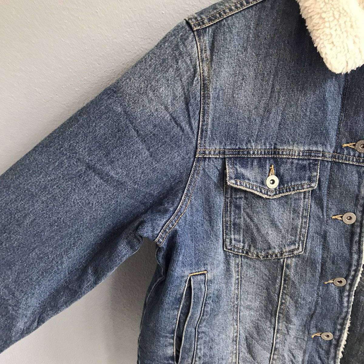 GU GU jeans soft wool lining jacket light blue denim Size L / US 10 / IT 46 - 4 Thumbnail