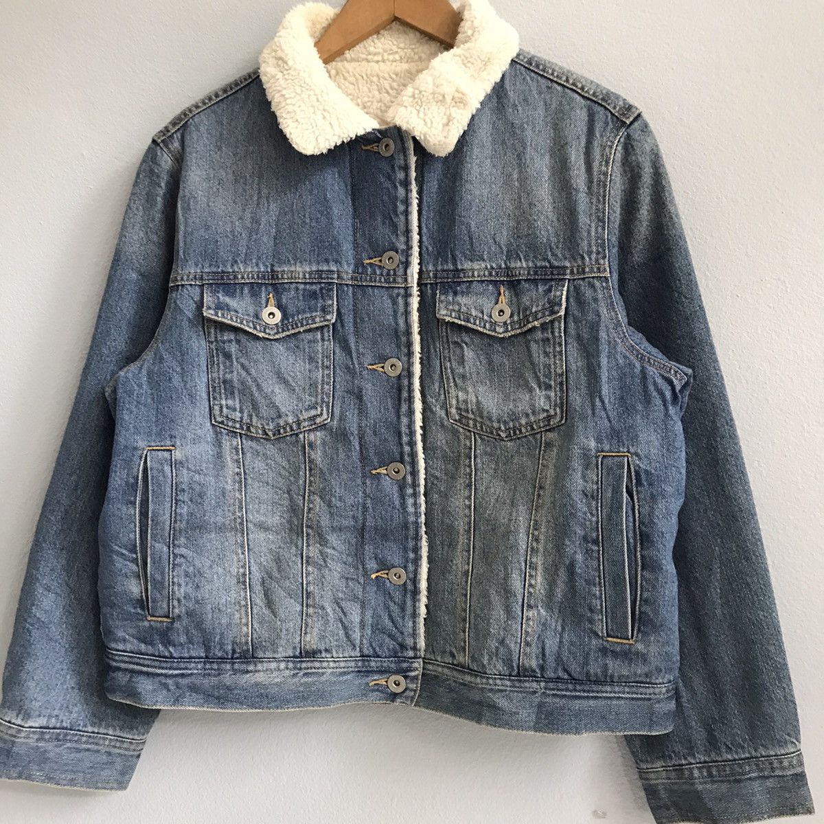 GU GU jeans soft wool lining jacket light blue denim Size L / US 10 / IT 46 - 3 Thumbnail