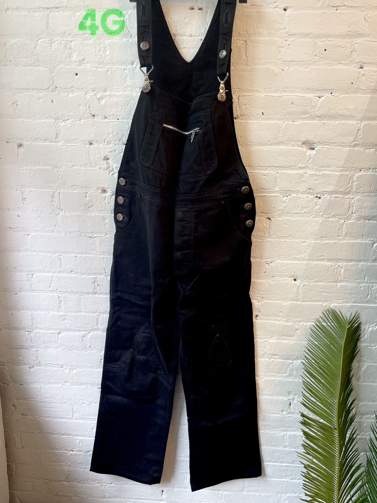 image of Chrome Hearts Sz34 Cargo Overalls Jumpsuit Jeans in Black, Men's