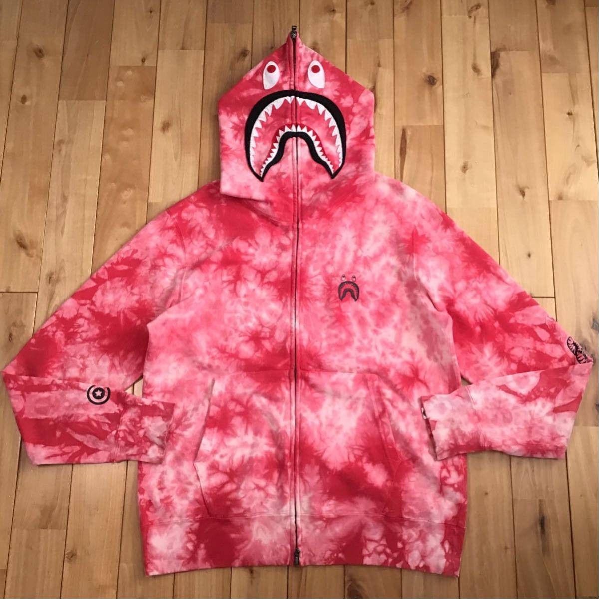 image of Bape Tie Dye Shark Full Zip Hoodie A Bathing Ape in Red/Pink, Men's (Size Medium)