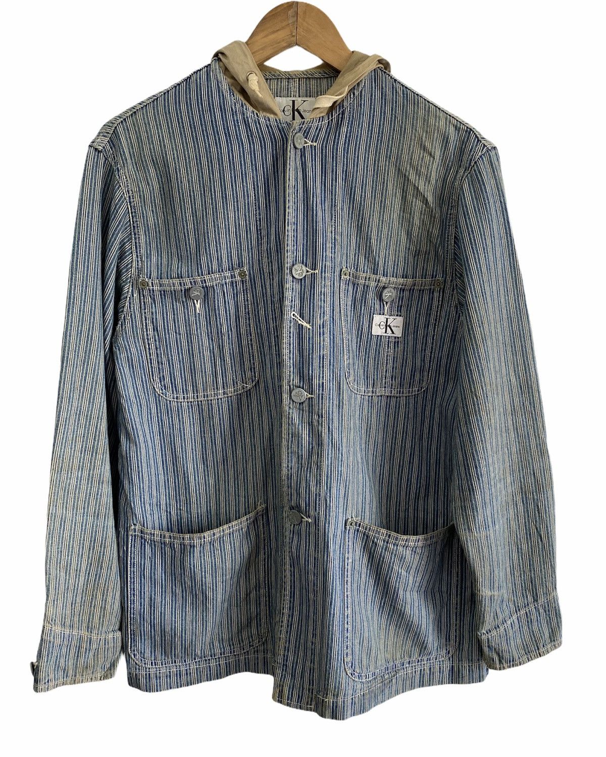 Calvin Klein CALVIN KLEIN BLUE HICKORY STRIPE DISTRESSED CHORE JACKET Size US M / EU 48-50 / 2 - 1 Thumbnail