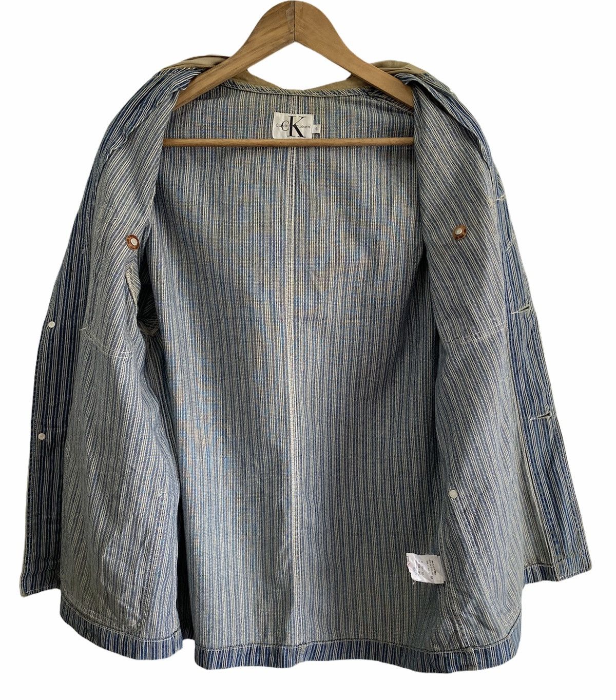Calvin Klein CALVIN KLEIN BLUE HICKORY STRIPE DISTRESSED CHORE JACKET Size US M / EU 48-50 / 2 - 4 Thumbnail