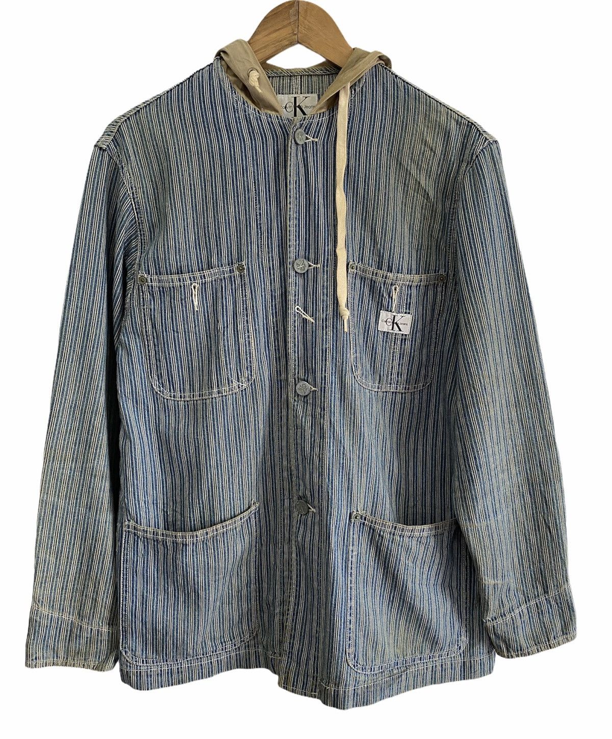 Calvin Klein CALVIN KLEIN BLUE HICKORY STRIPE DISTRESSED CHORE JACKET Size US M / EU 48-50 / 2 - 3 Thumbnail