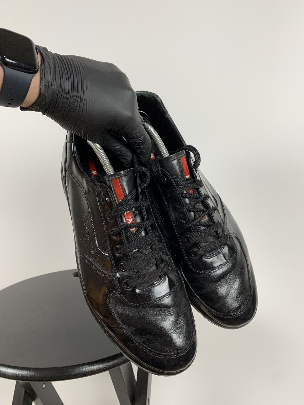Vintage Prada Offshore Red Tab Low Top Leather Sneakers