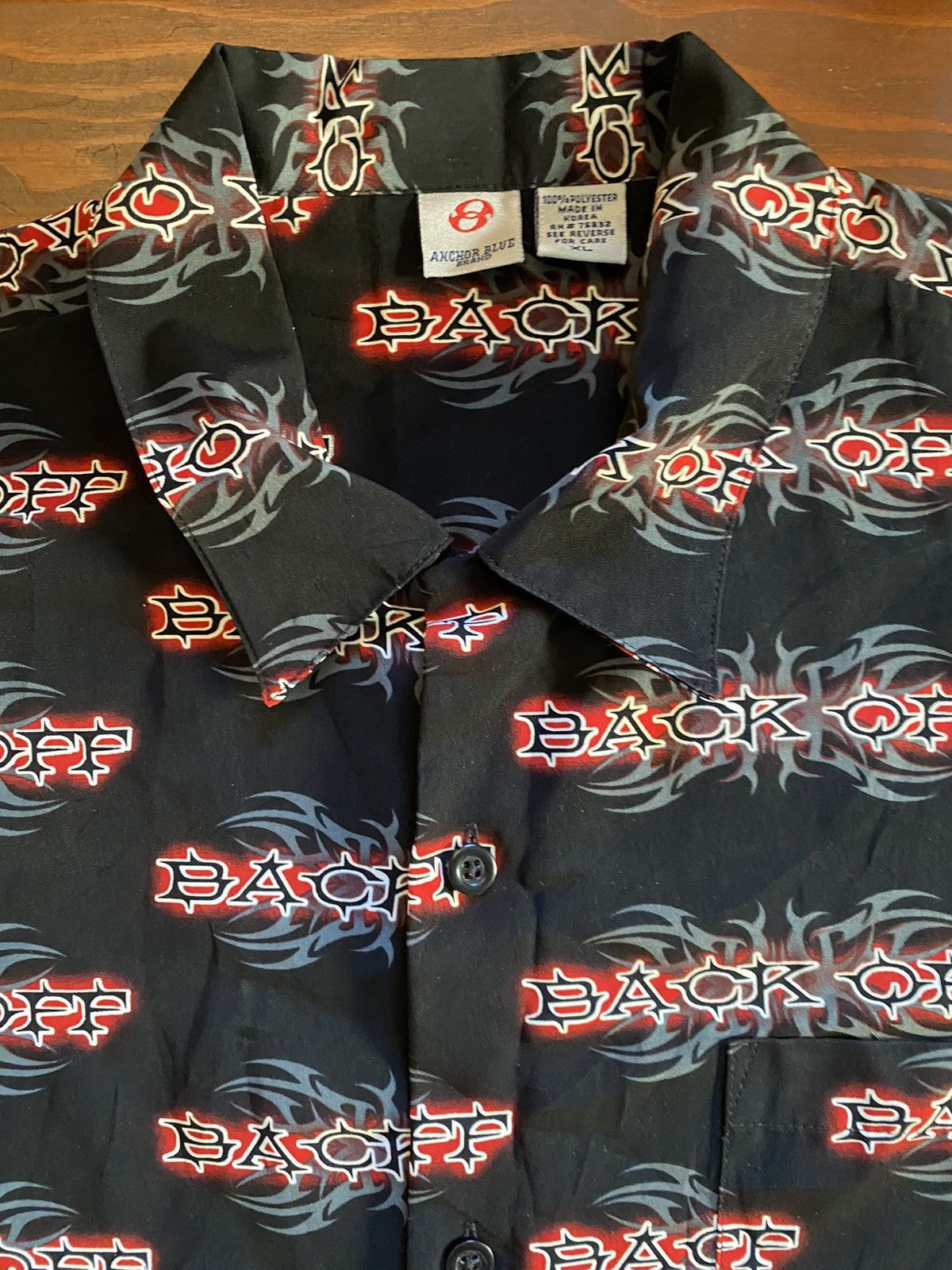 Anchor Blue Vintage 90’s Anchor Blue “Back Off” Polyester Button Up Size US XL / EU 56 / 4 - 2 Thumbnail