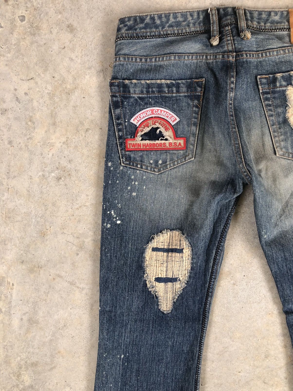 Japanese Brand Rare Paranoid Flared Jeans Boro Jeans style Patchwork Jeans Size US 31 - 9 Thumbnail