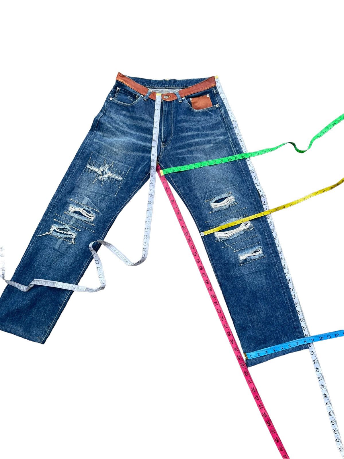 Japanese Brand Ficce Custom Distresed Selvedge Denim Size US 31 - 23 Thumbnail
