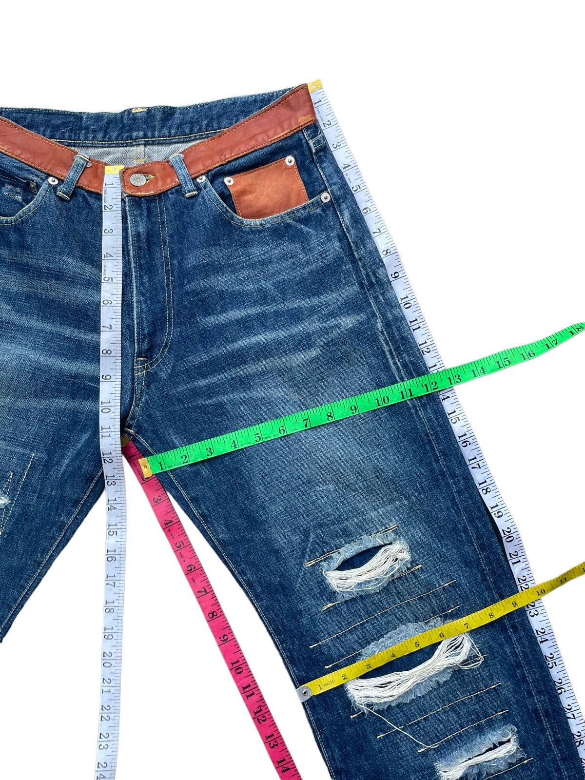 Japanese Brand Ficce Custom Distresed Selvedge Denim Size US 31 - 25 Thumbnail