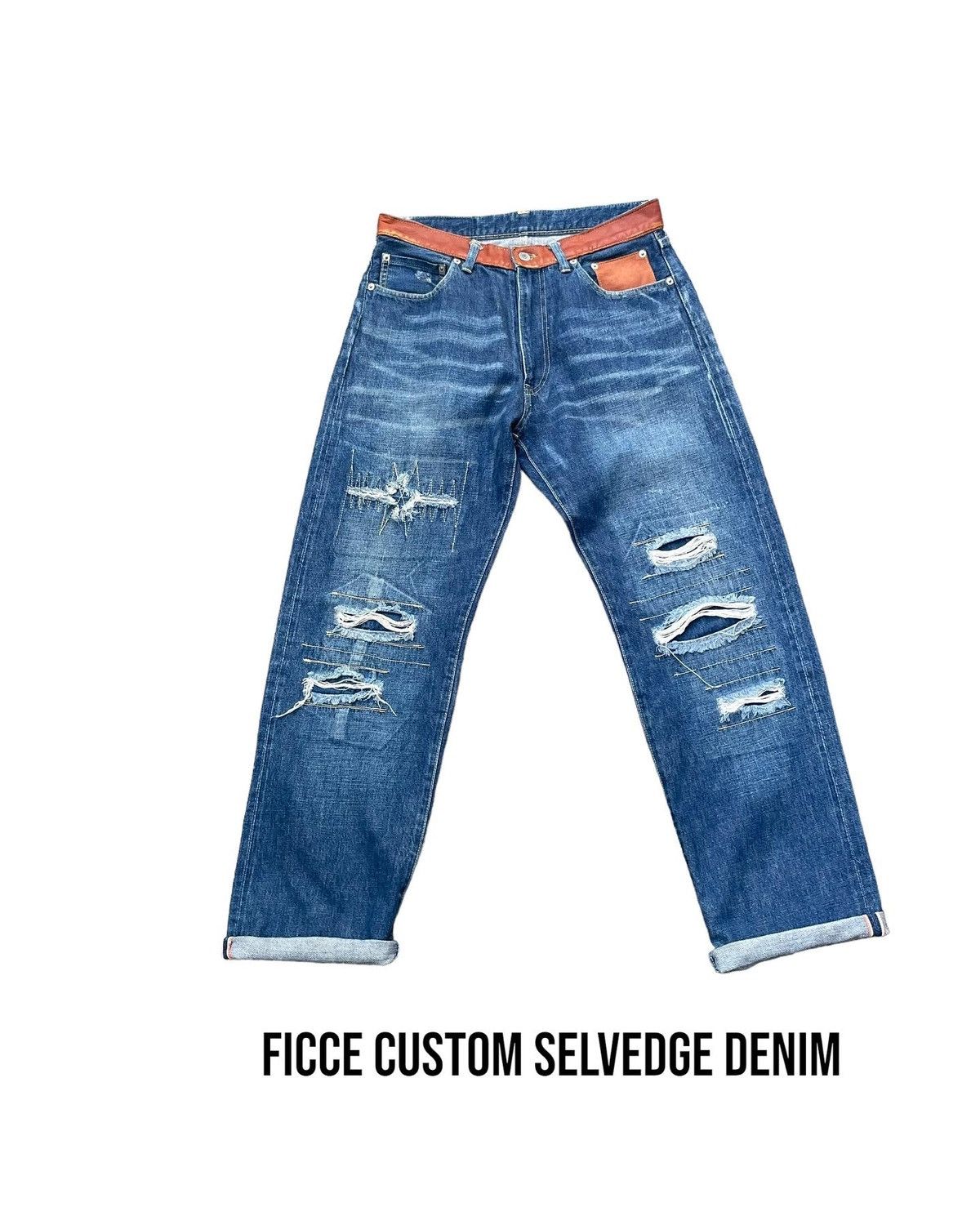 Japanese Brand Ficce Custom Distresed Selvedge Denim Size US 31 - 1 Thumbnail