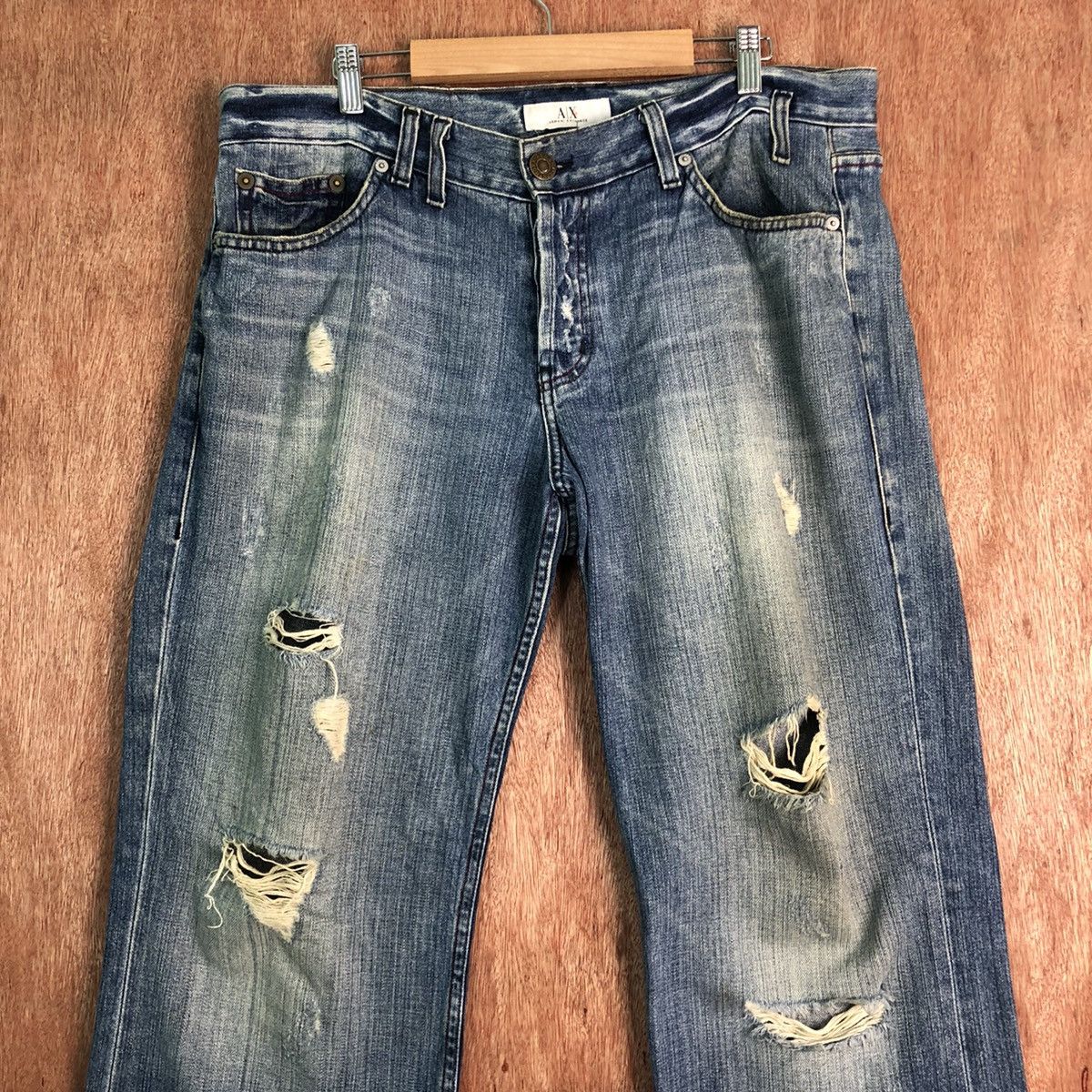 Armani Exchange DL Armani Exchange Distressed Blue Denim Pants #c277 Size US 34 / EU 50 - 2 Thumbnail