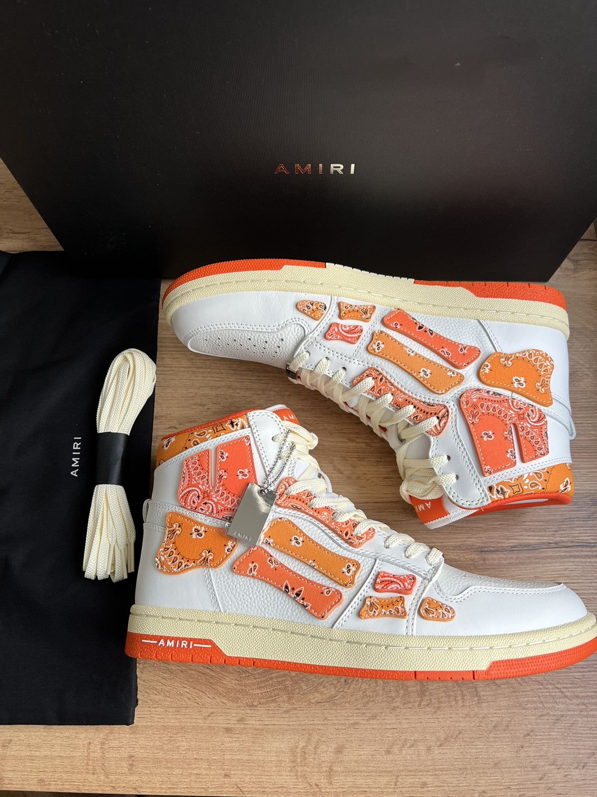 Amiri SKEL-TOP BANDANA-PRINT CANVAS AND LEATHER HIGH-TOP SNEAKERS Size US 10 / EU 43 - 2 Thumbnail