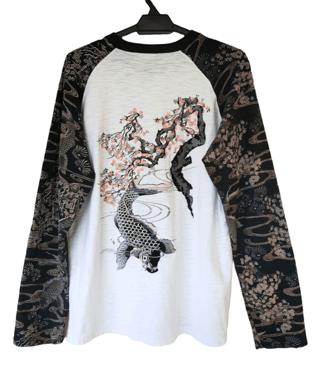 image of Dragonfly x Sukajan T Shirts Embroidered Sukajan Koi Fish T in White, Men's (Size Large)