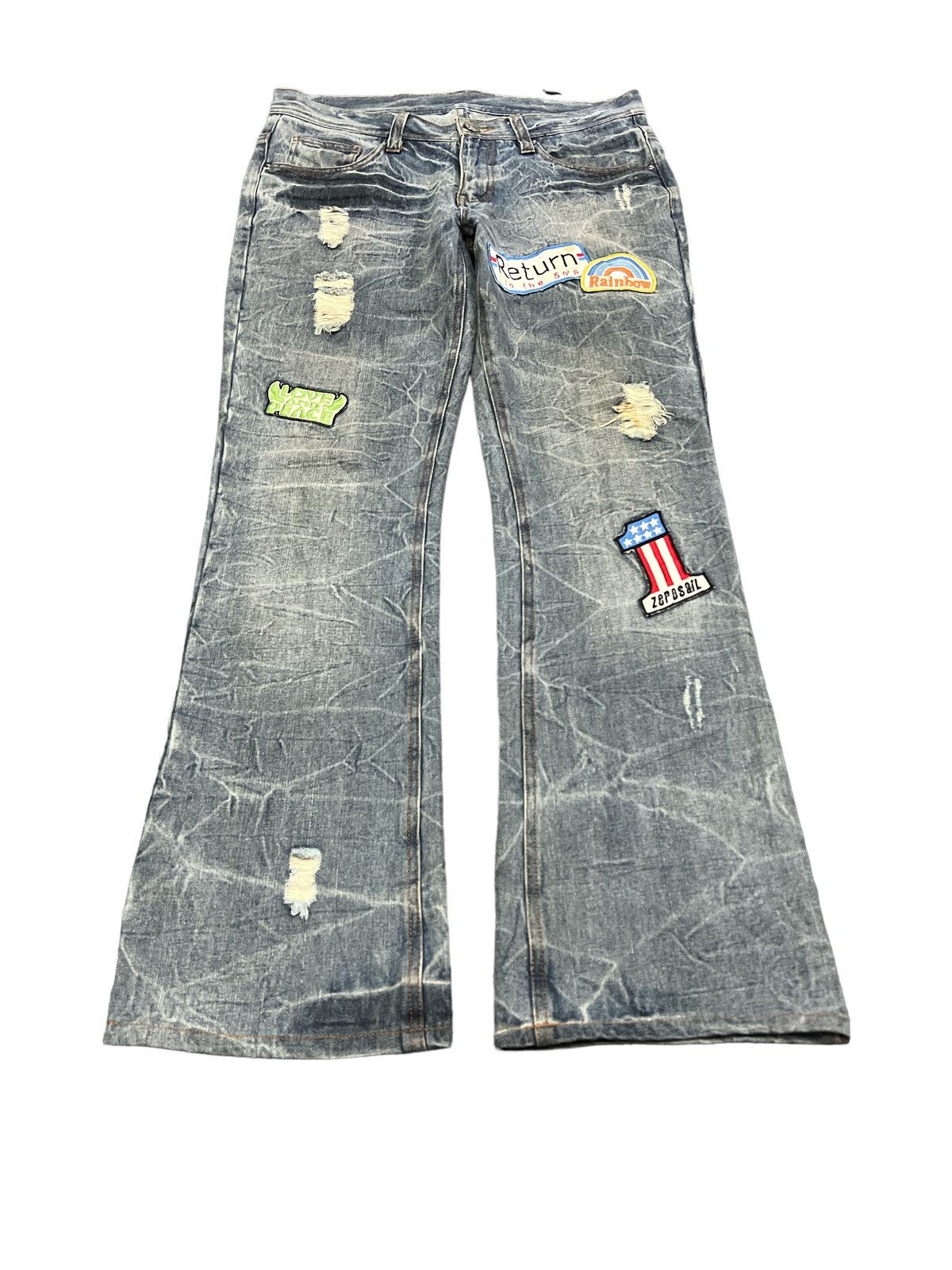 Japanese Brand FLARED💥THRASHED ZEROSAIL DISTRESSED DENIM PANTS Size US 30 / EU 46 - 2 Thumbnail