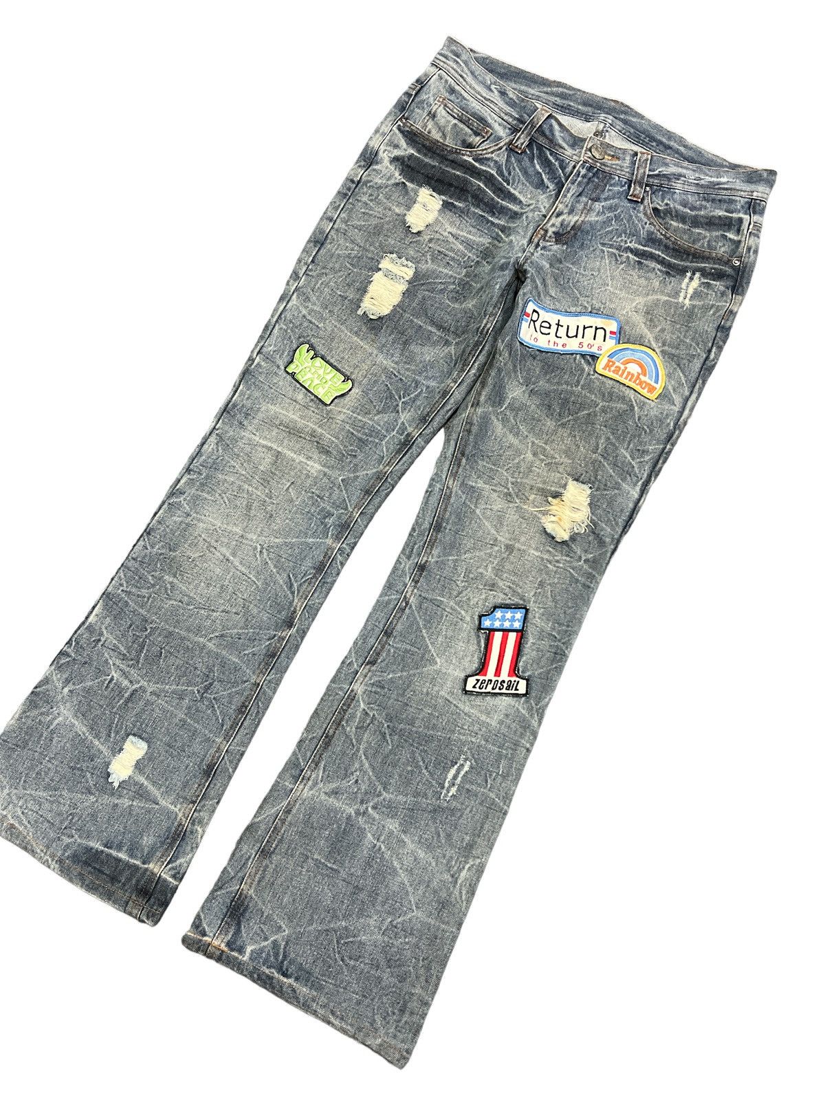 Japanese Brand FLARED💥THRASHED ZEROSAIL DISTRESSED DENIM PANTS Size US 30 / EU 46 - 4 Thumbnail