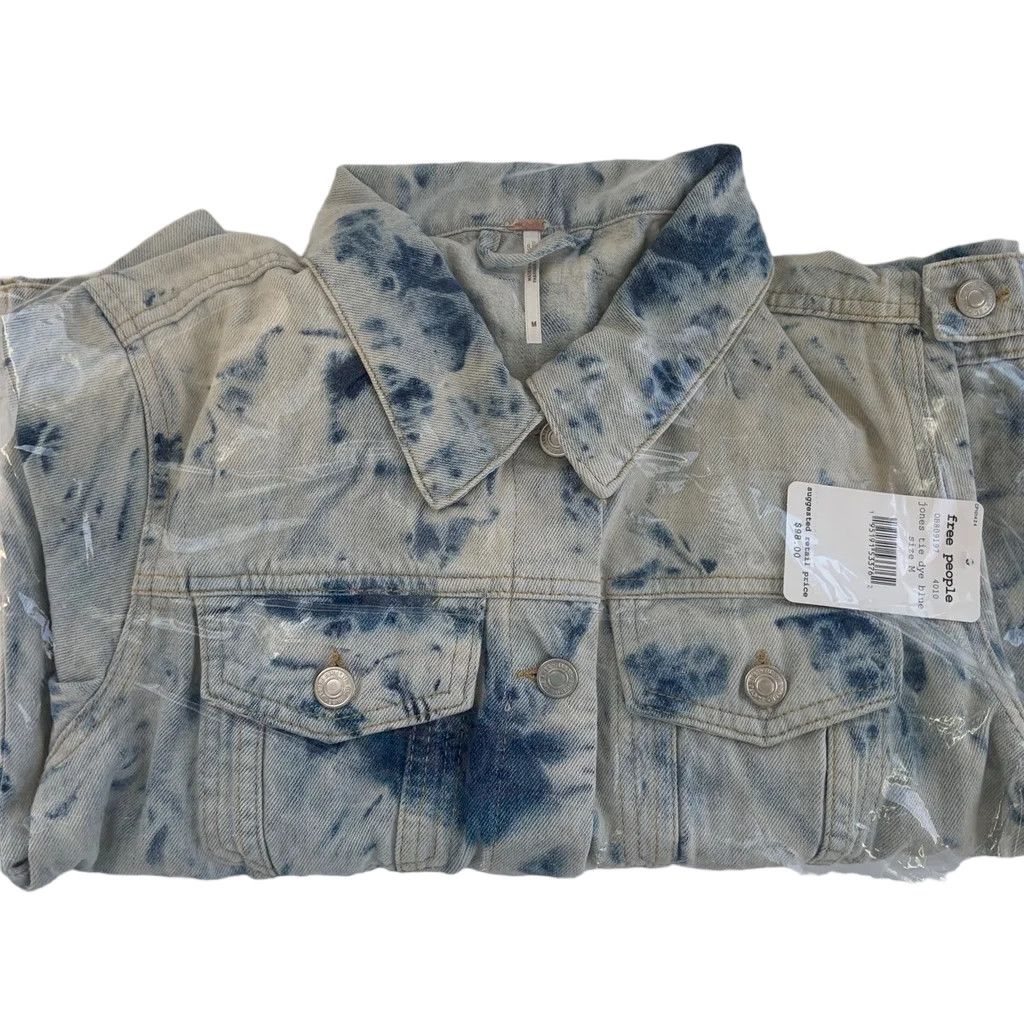 NWT Free People Rumors Denim Jacket Jones Tie Dye Blue 2024 Small