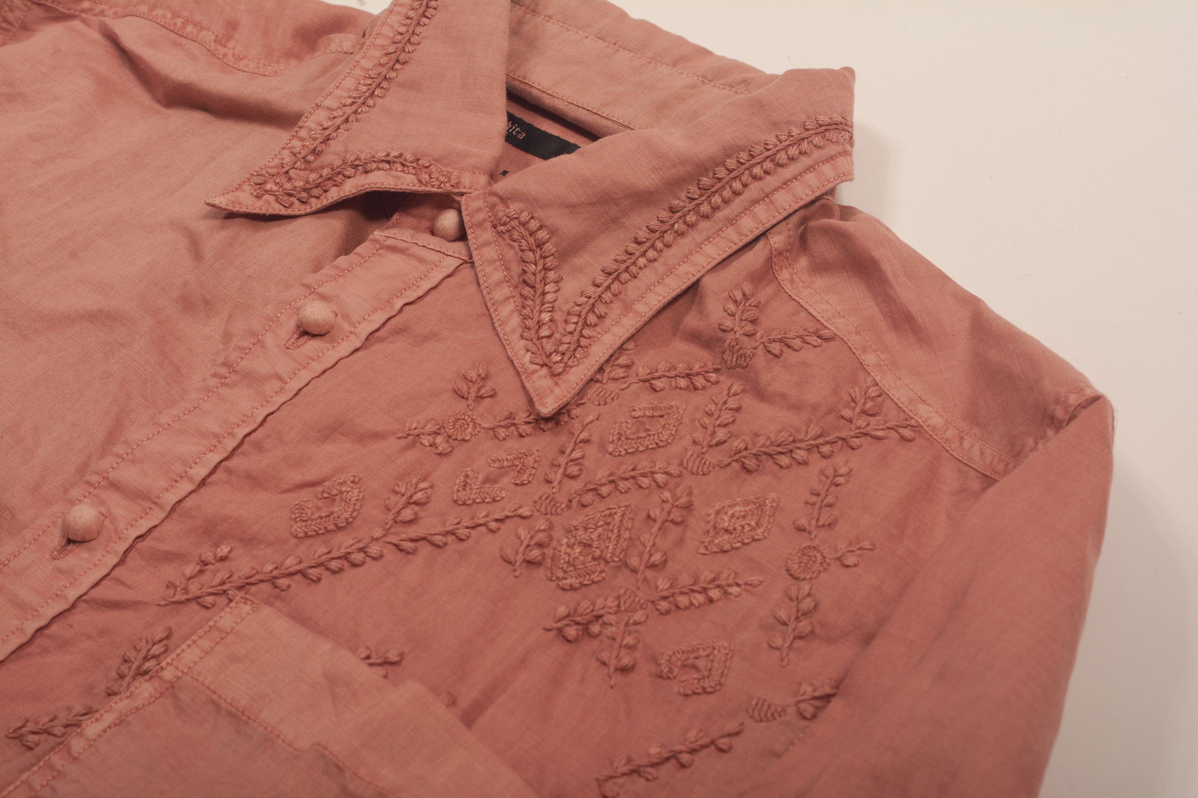 image of Kiminori Morishita Embroidered Beaded Shirt in Pink, Men's (Size Small)