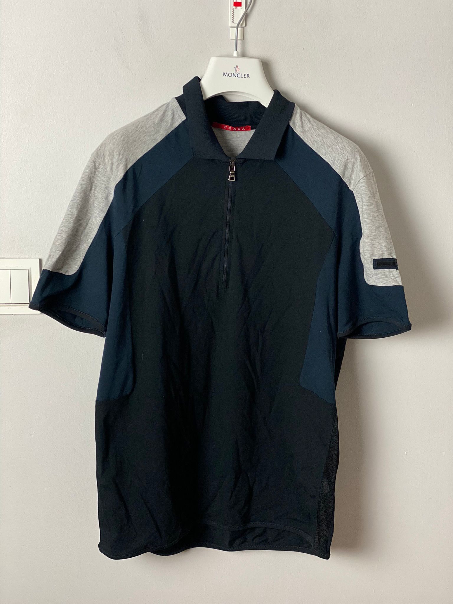 Pre-owned Prada Quarter Zip-up Polo Shirt In Black