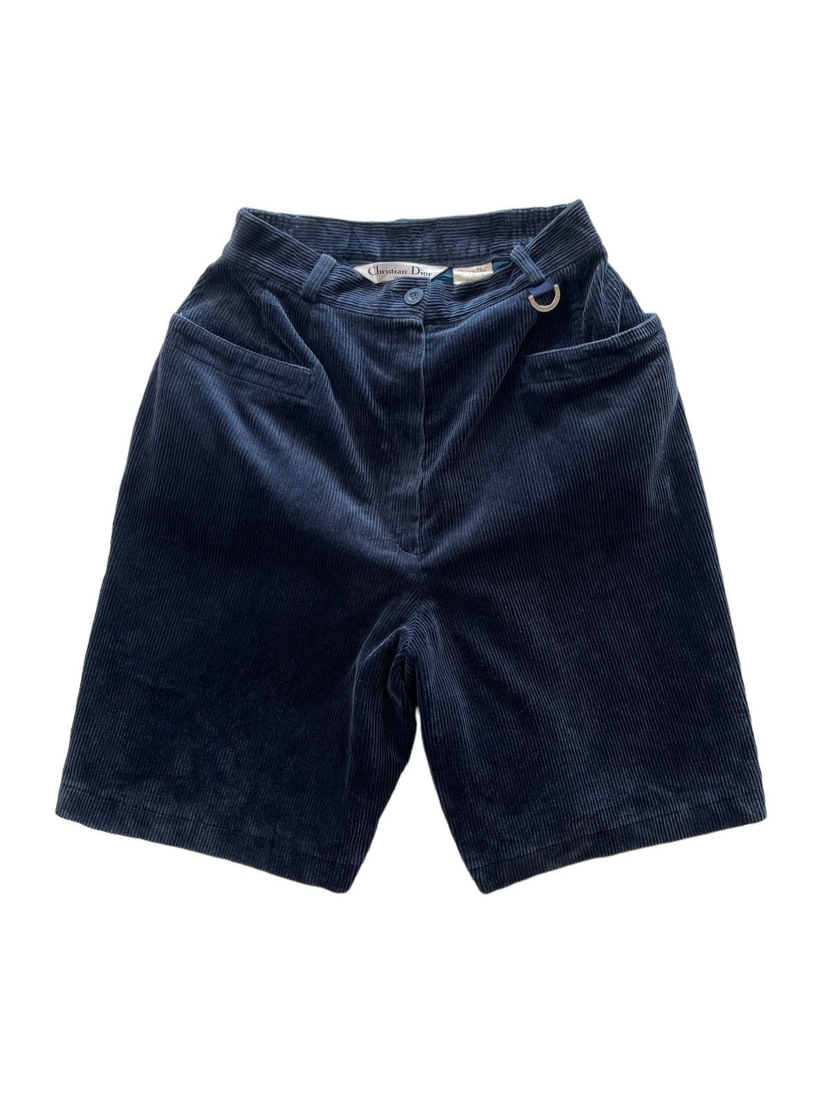 image of Christian Dior Monsieur Christian Dior Corduroy High Waist Short Pant in Navy Blue, Women's (Size 2