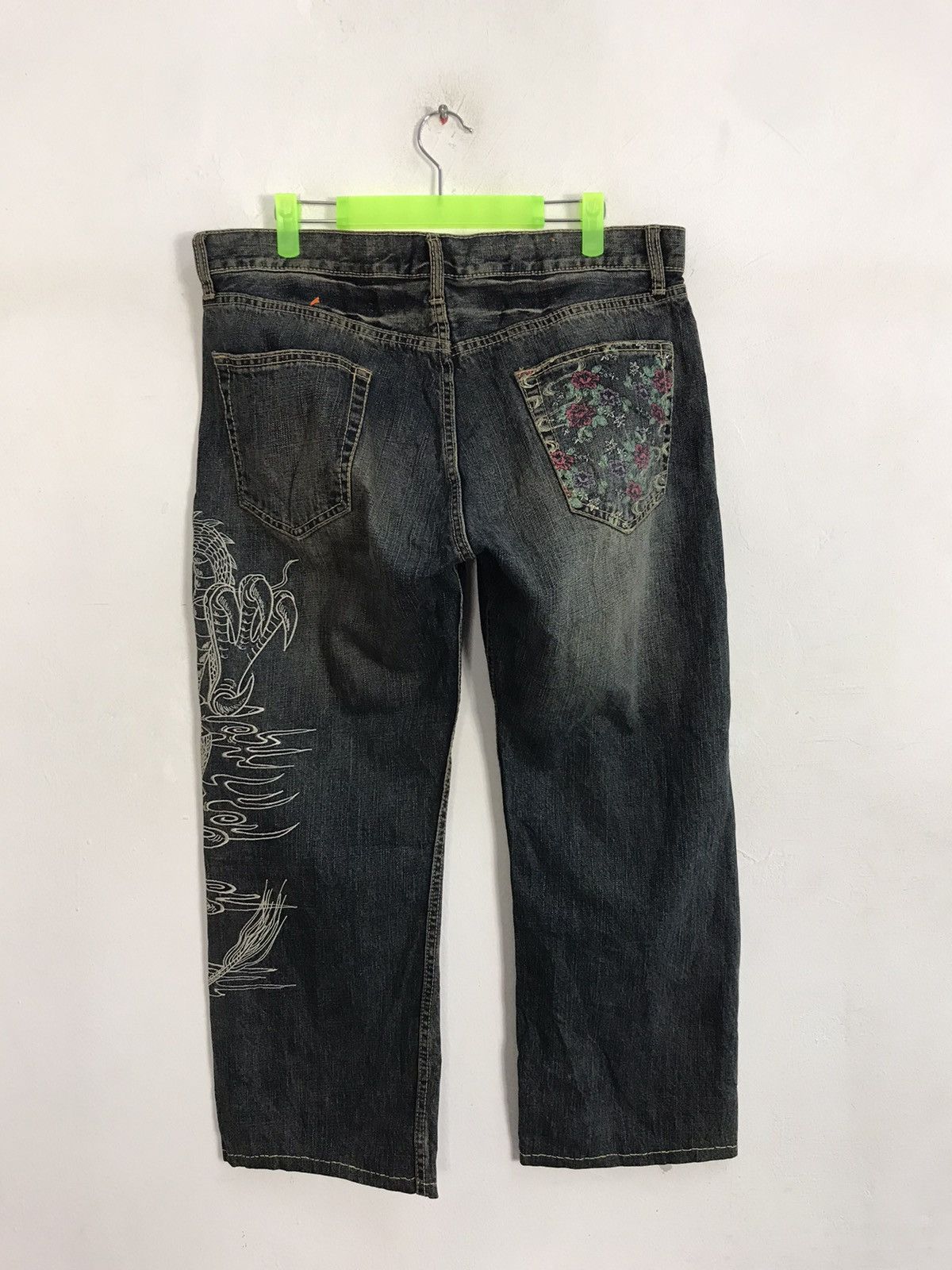 Japanese Brand Dragon Rose Art Embroidery Motif Jeans Pant Sukajan K1031j Size US 33 - 4 Thumbnail