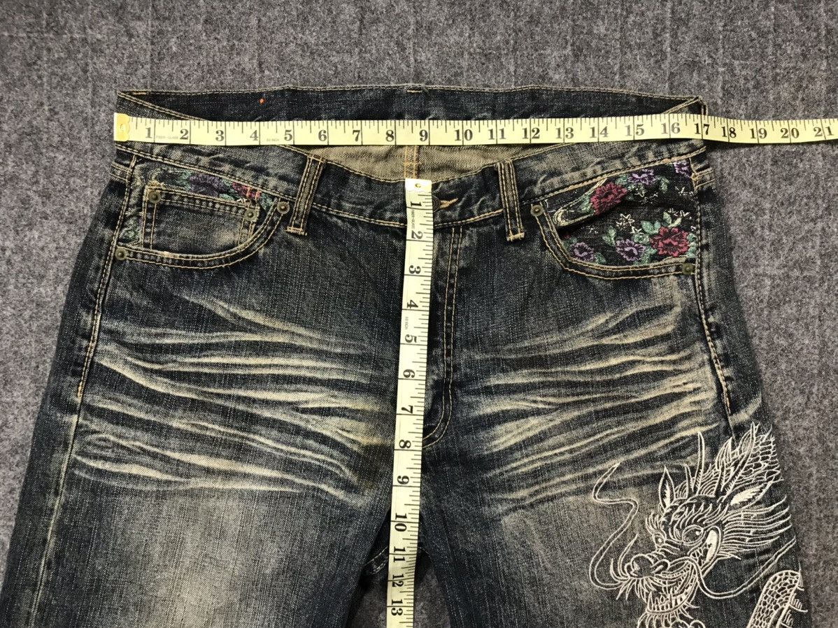 Japanese Brand Dragon Rose Art Embroidery Motif Jeans Pant Sukajan K1031j Size US 33 - 10 Thumbnail