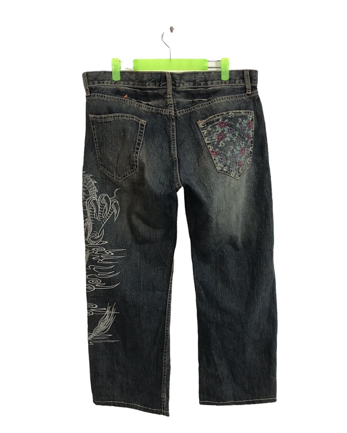 Japanese Brand Dragon Rose Art Embroidery Motif Jeans Pant Sukajan K1031j Size US 33 - 3 Thumbnail