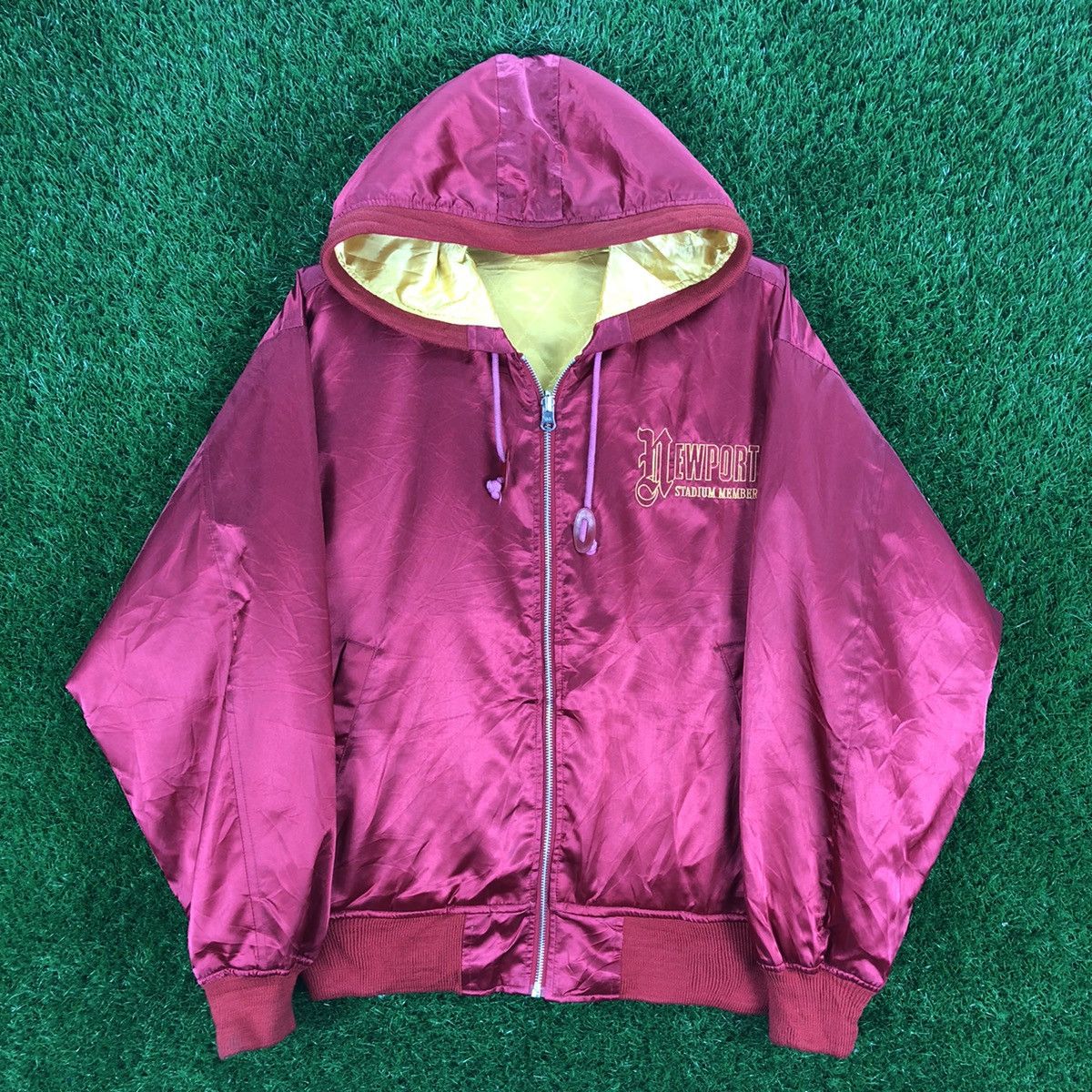 image of Vintage Newport Stadium Member Varsity Hoodie Jacket in Red/Yellow, Men's (Size XL)
